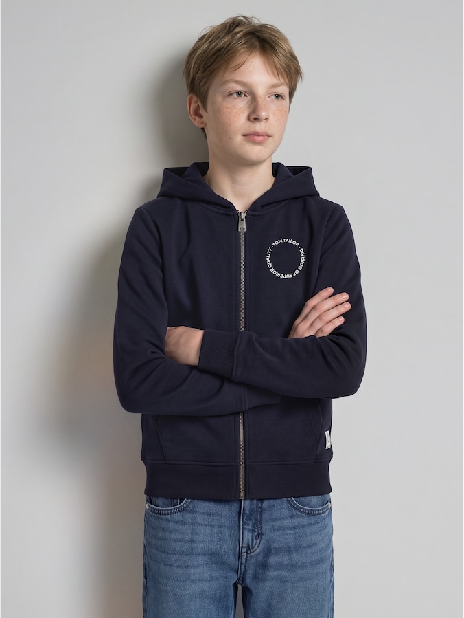 Hoodie sweatshirt jacket with print by Teen Boys, sky captain blue