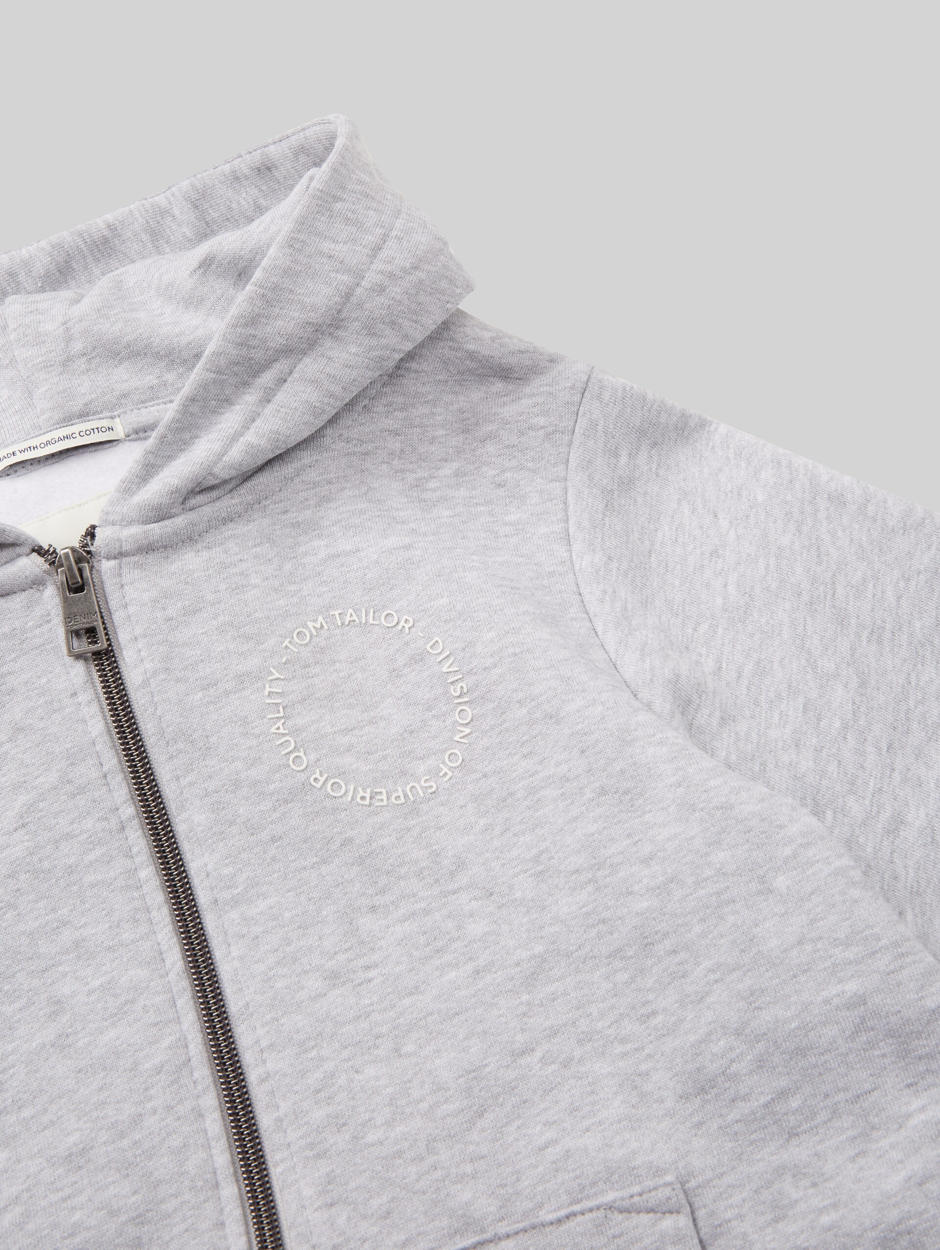 Hoodie sweatjack met print - Light Stone Grey Melange - Detailaanzicht model