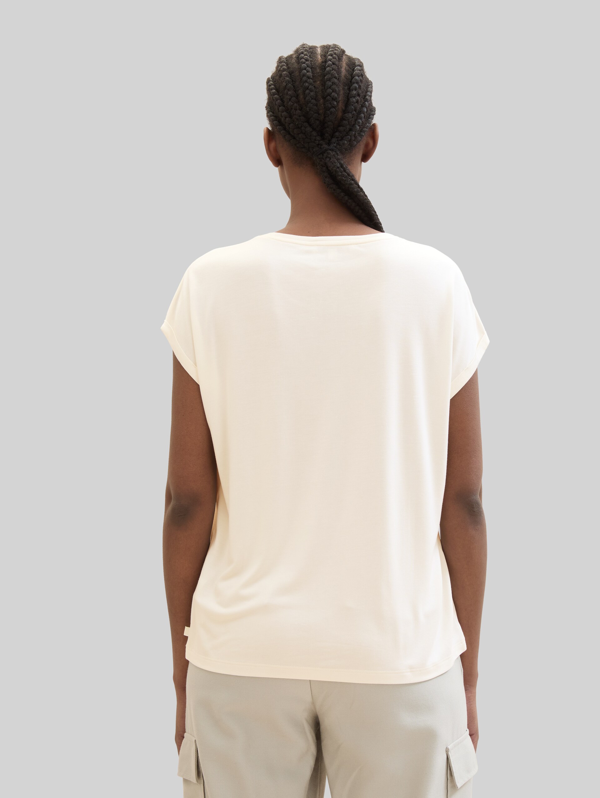 T-shirt met losse pasvorm - Off White - Neklijn model-achteraanzicht