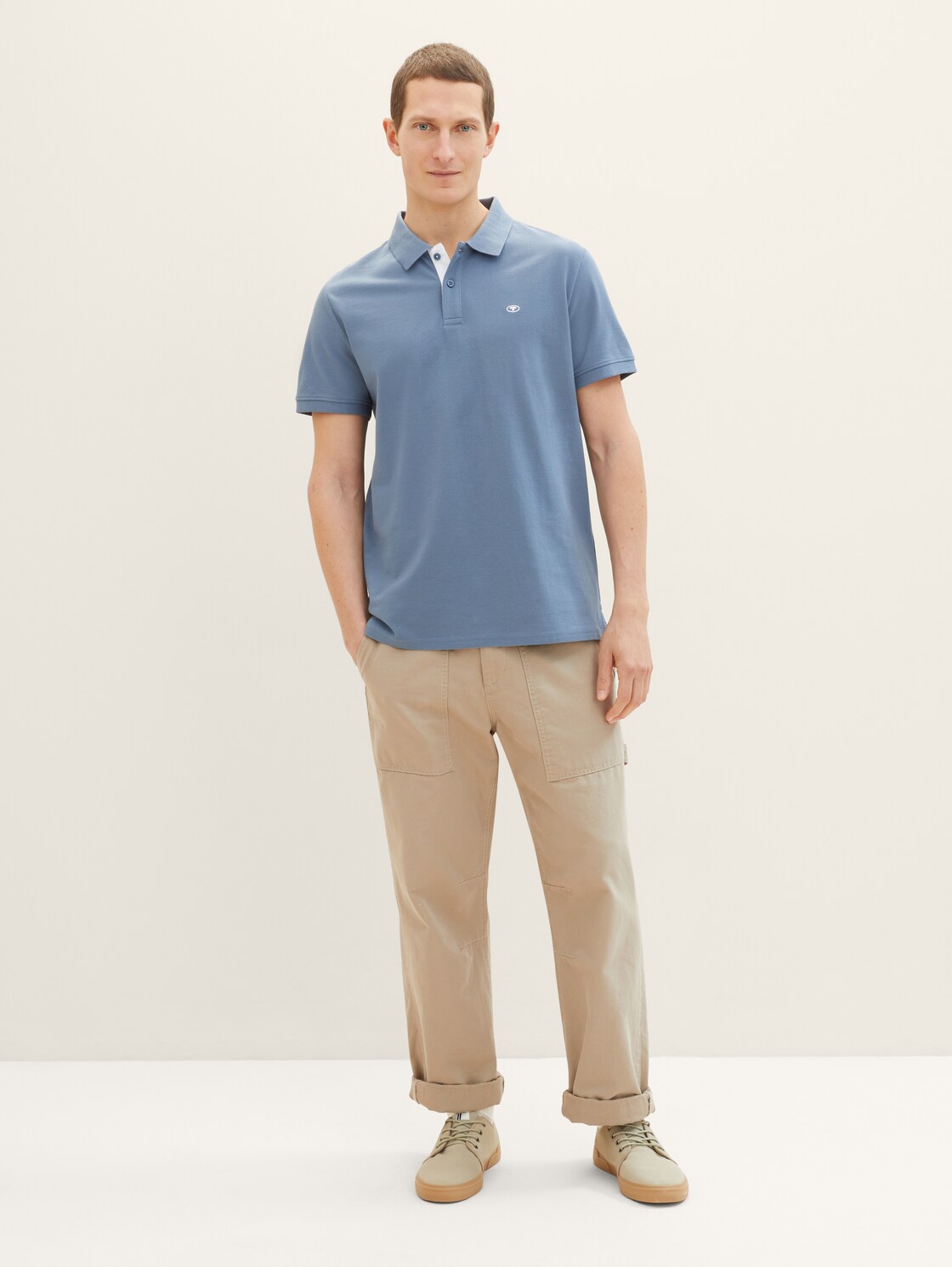 Piqué Poloshirt mit Logo-Stickerei - Gravel Grey