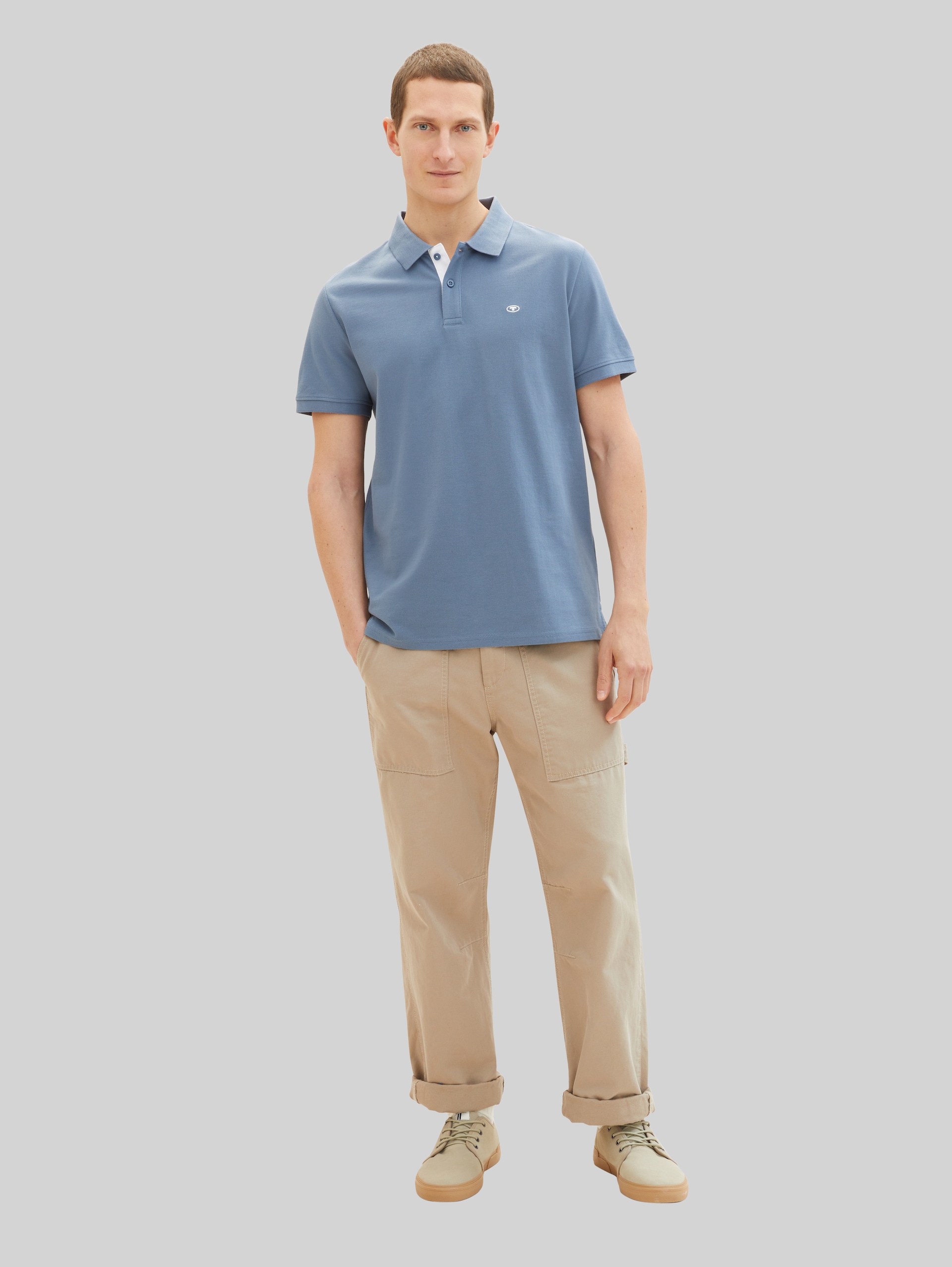 Piqué polo shirt with embroidered logo - Gravel Grey