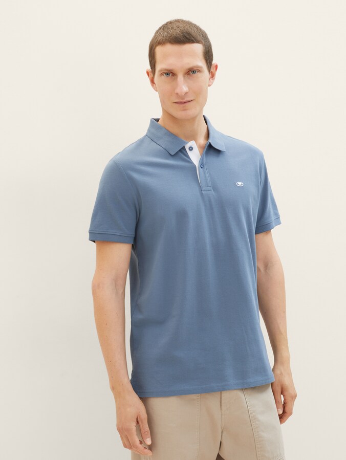Piqué poloshirt met geborduurd logo door Men, Gravel Grey