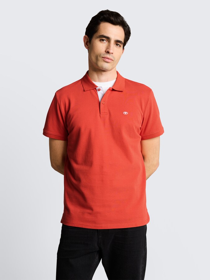 Piqué poloshirt met geborduurd logo door Men, Chili Orange