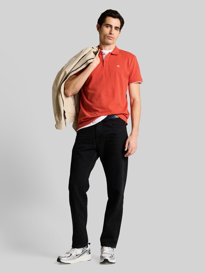 Piqué Poloshirt mit Logo-Stickerei von Men, Chili Orange