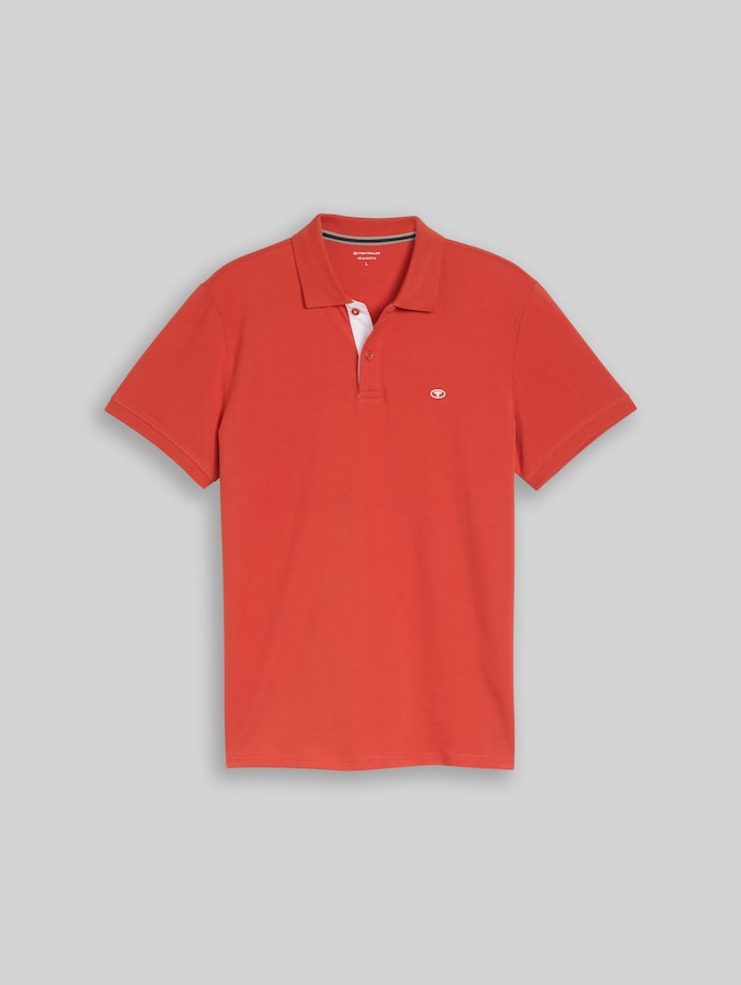 Piqué poloshirt met geborduurd logo door Men, Chili Orange