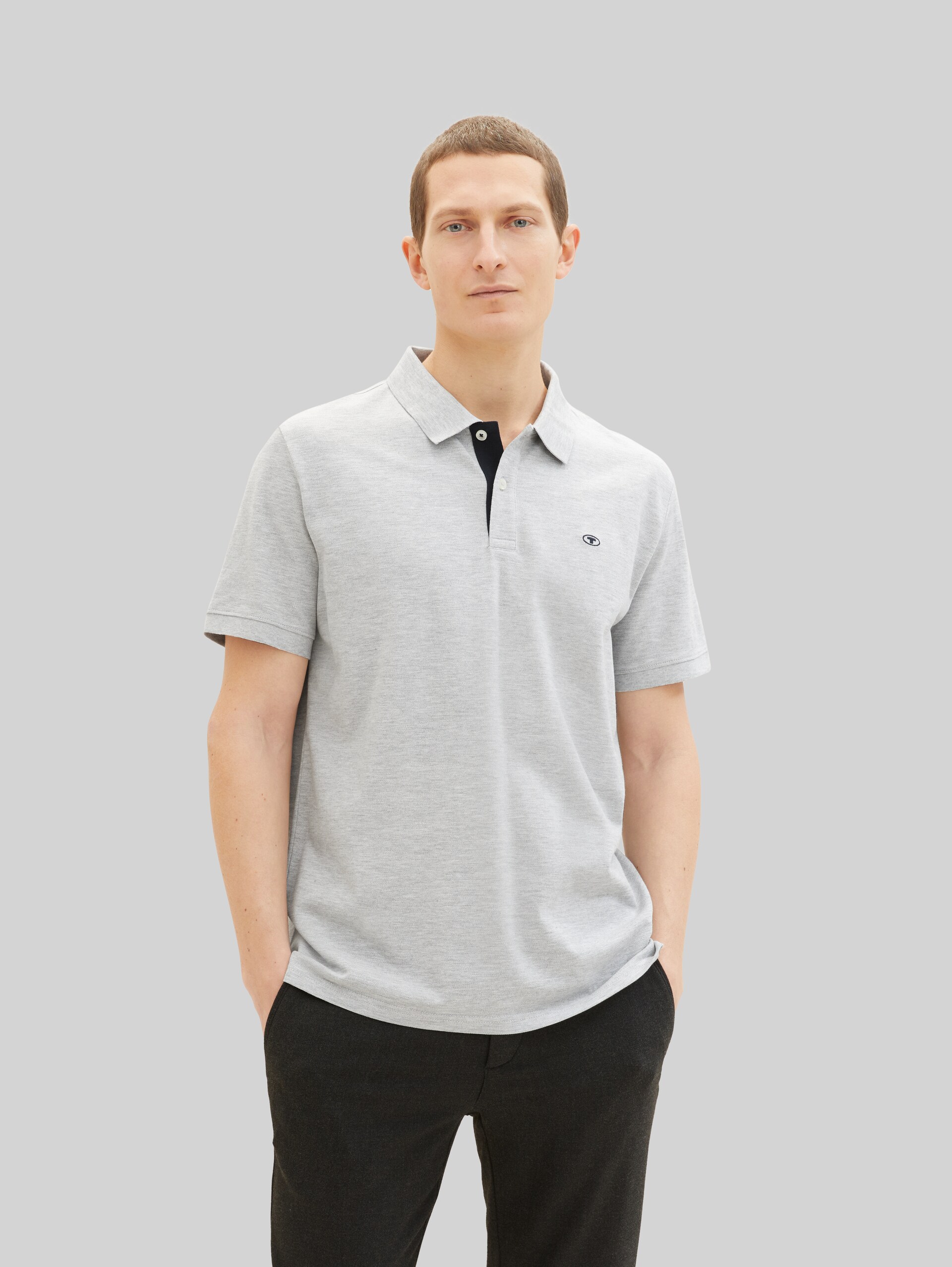 Piqué polo shirt with embroidered logo - Grey Heather Melange