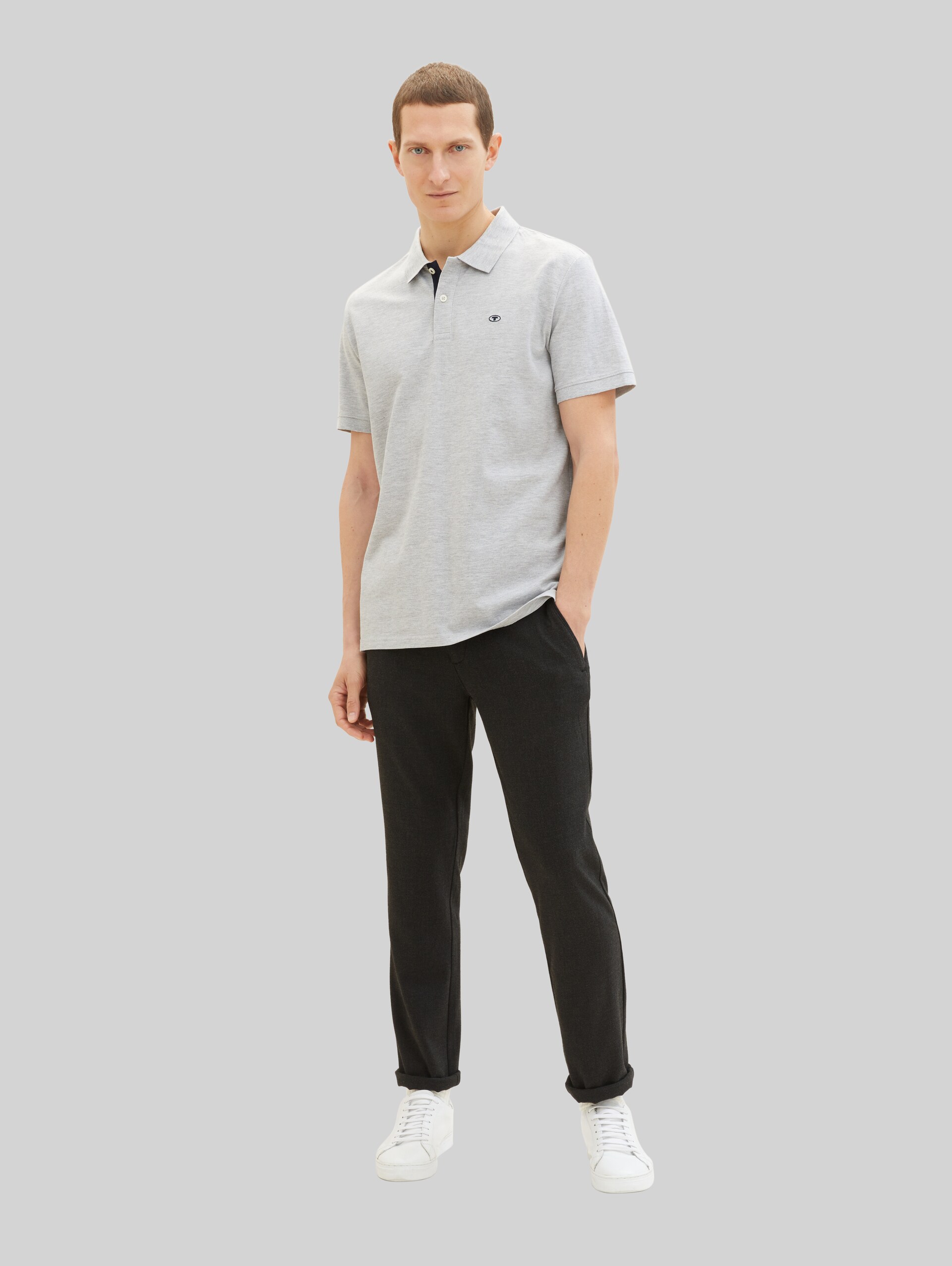 Piqué polo shirt with embroidered logo - Grey Heather Melange