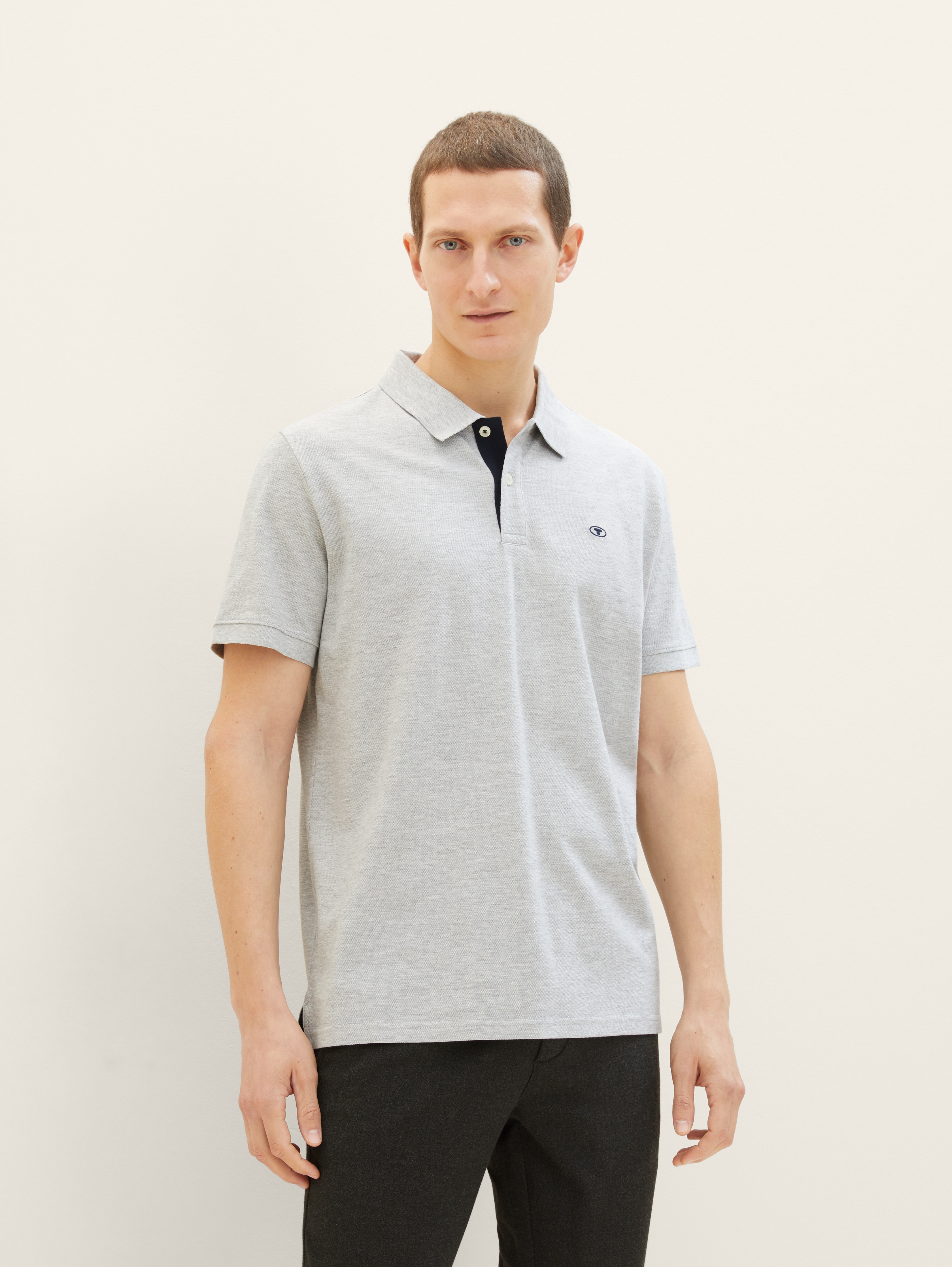 Piqué Poloshirt mit Logo-Stickerei von Men, Grey Heather Melange
