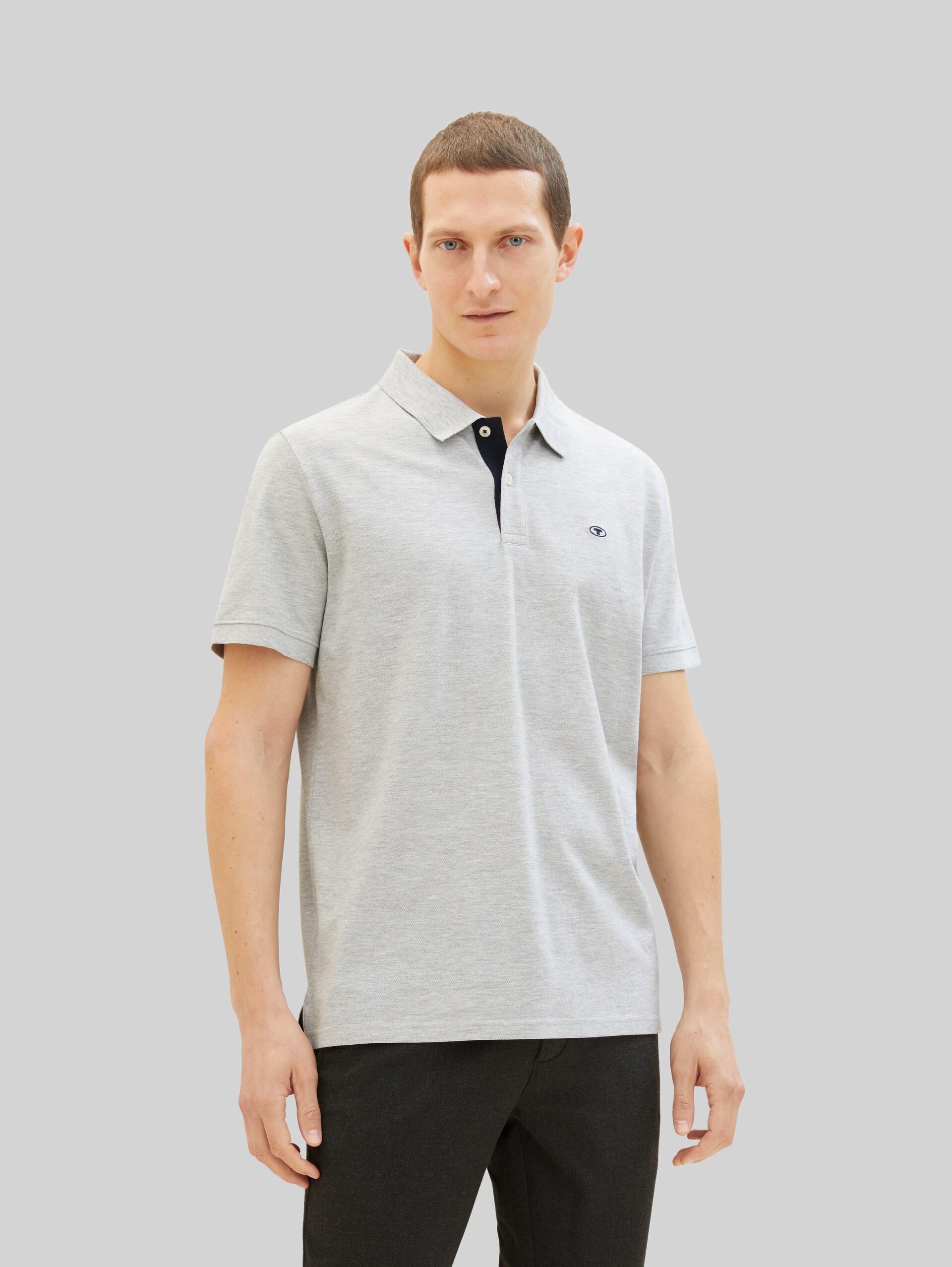 Piqué polo shirt with embroidered logo - Grey Heather Melange