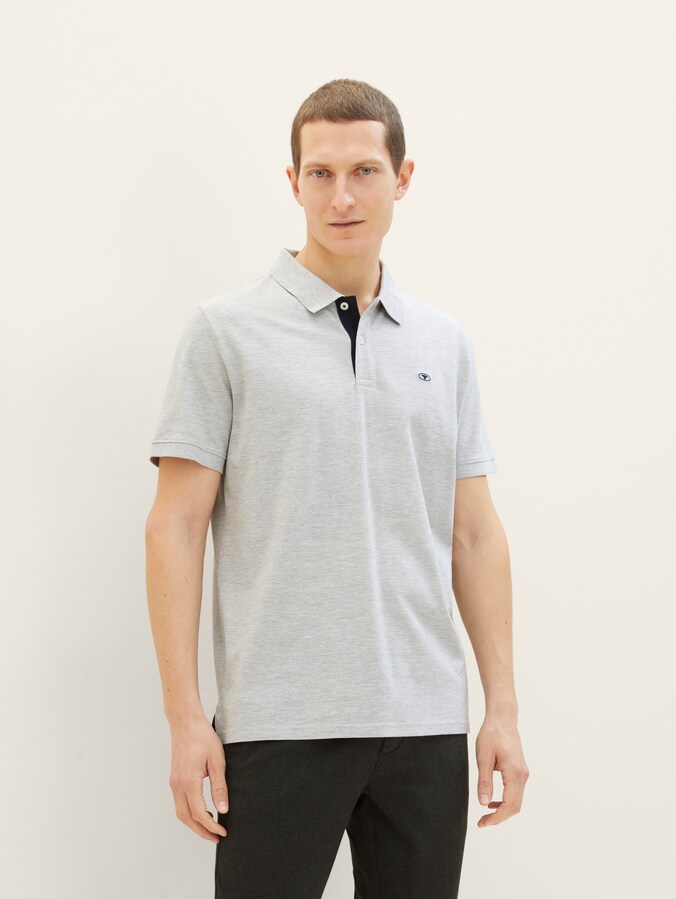 Piqué polo shirt with embroidered logo by Men, Grey Heather Melange