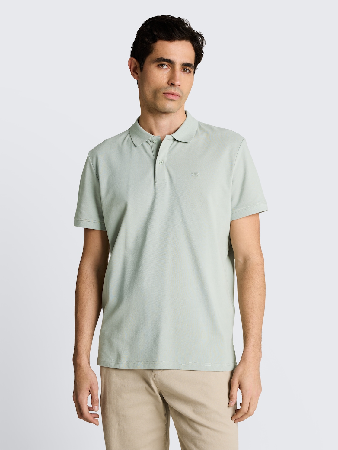 Piqué Poloshirt mit Logo-Stickerei - soft greyish green