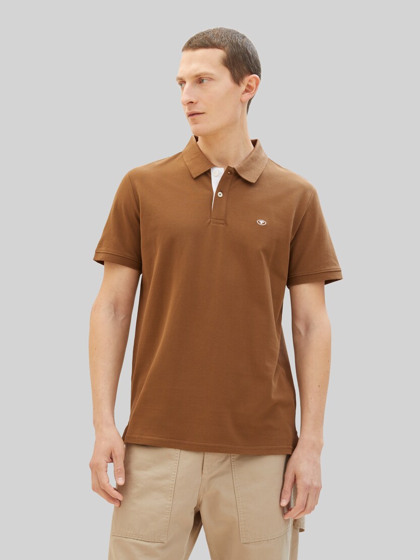 Piqué-poloshirt met geborduurd logo door Men, dark palm