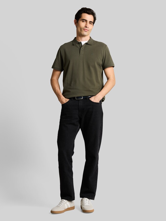 Piqué poloshirt met geborduurd logo door Men, deep leaf green