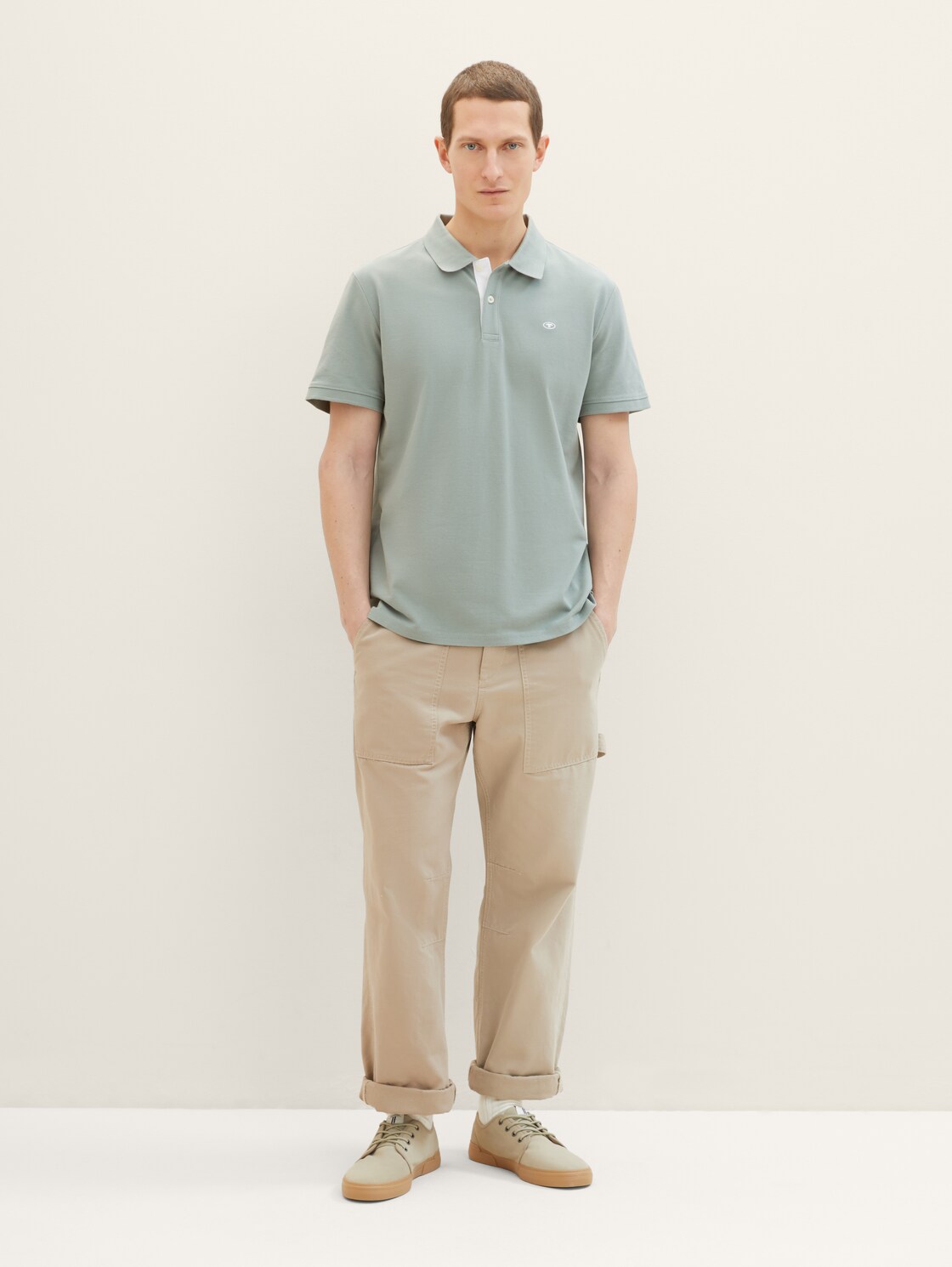 Piqué Poloshirt mit Logo-Stickerei - iced grey mint