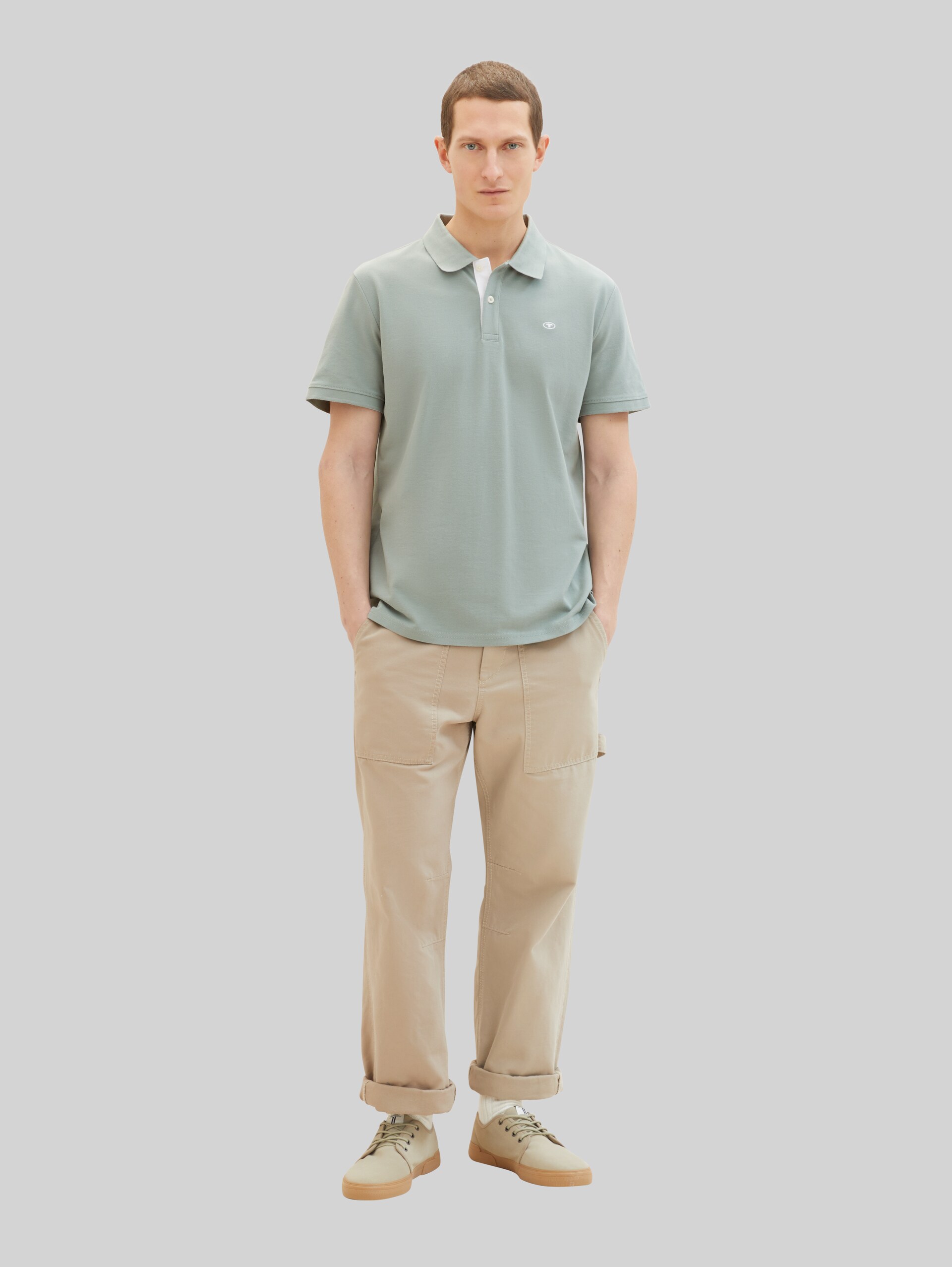 Piqué polo shirt with embroidered logo - iced grey mint