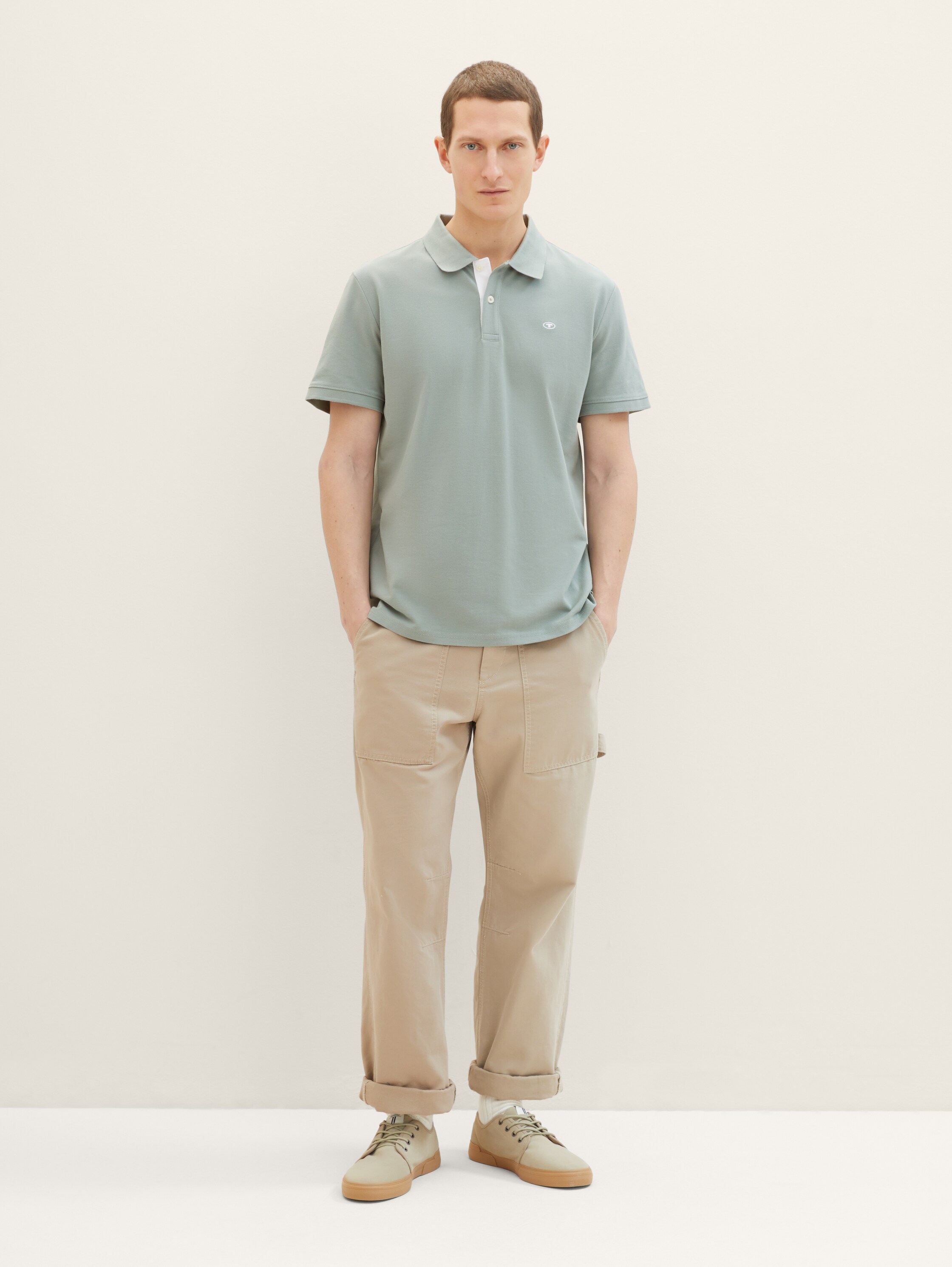 Piqué Poloshirt mit Logo-Stickerei - iced grey mint