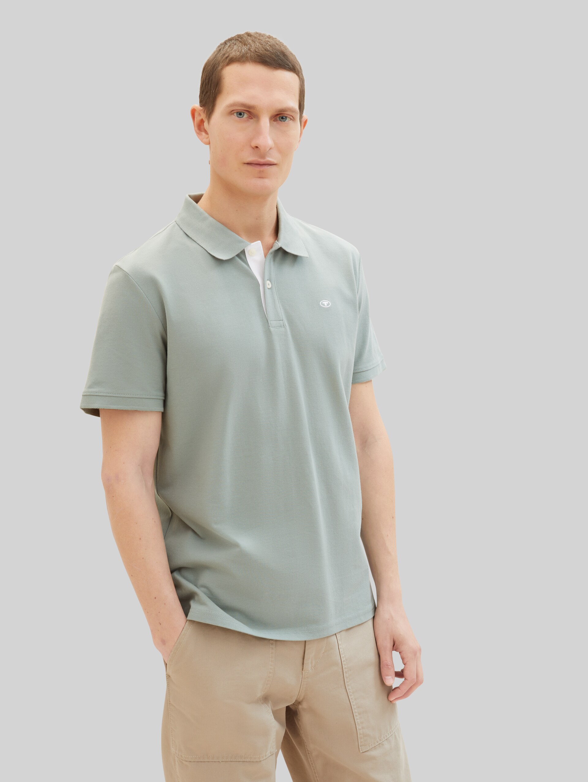 Piqué polo shirt with embroidered logo - iced grey mint