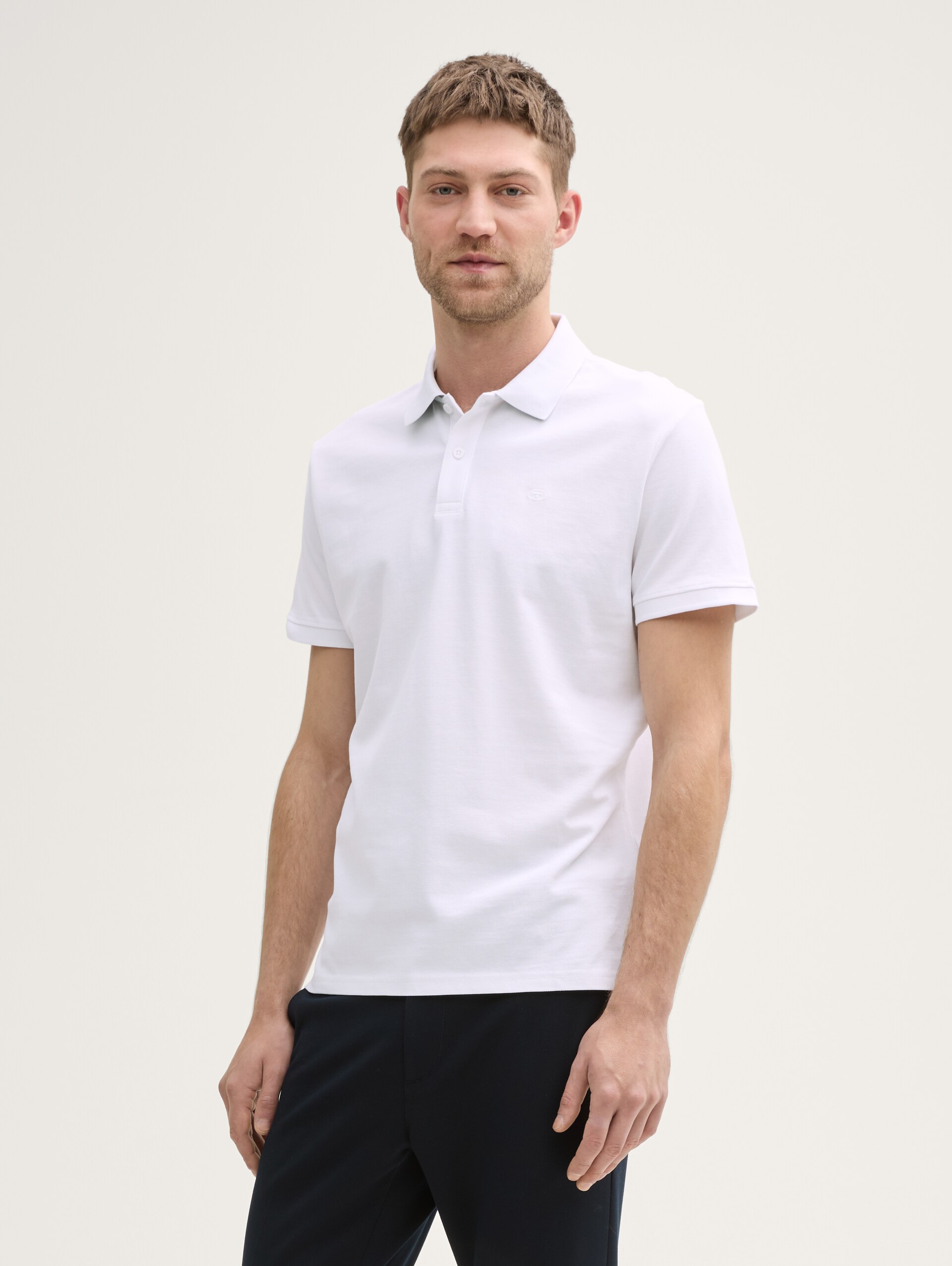 Piqué poloshirt met geborduurd logo - lucid white