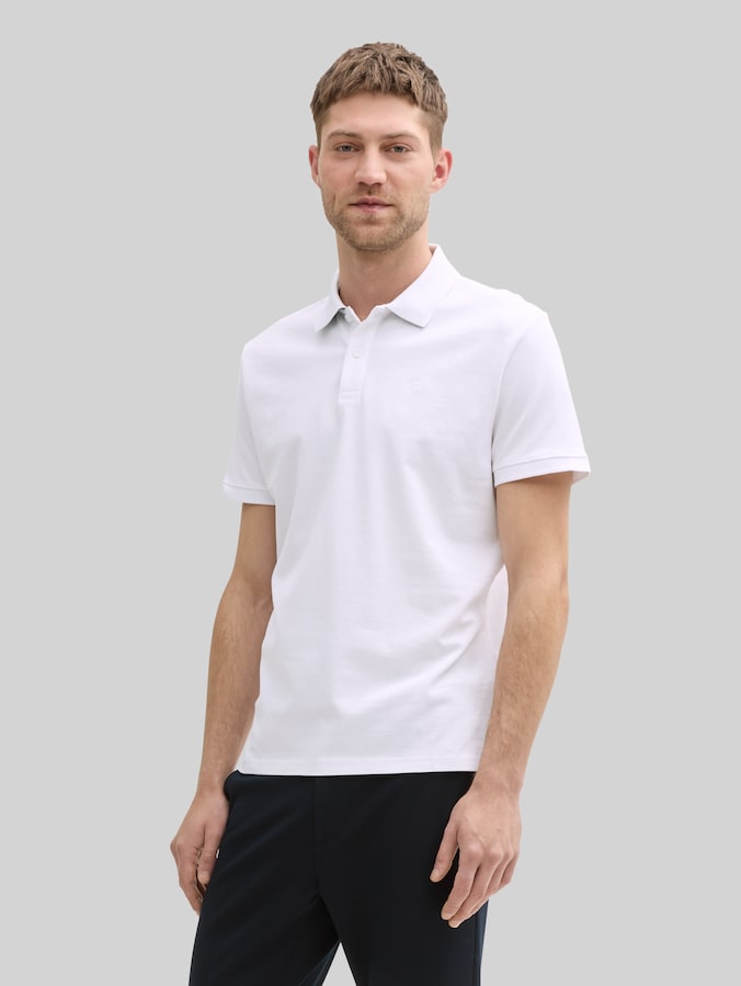 Piqué Poloshirt mit Logo-Stickerei von Men, lucid white