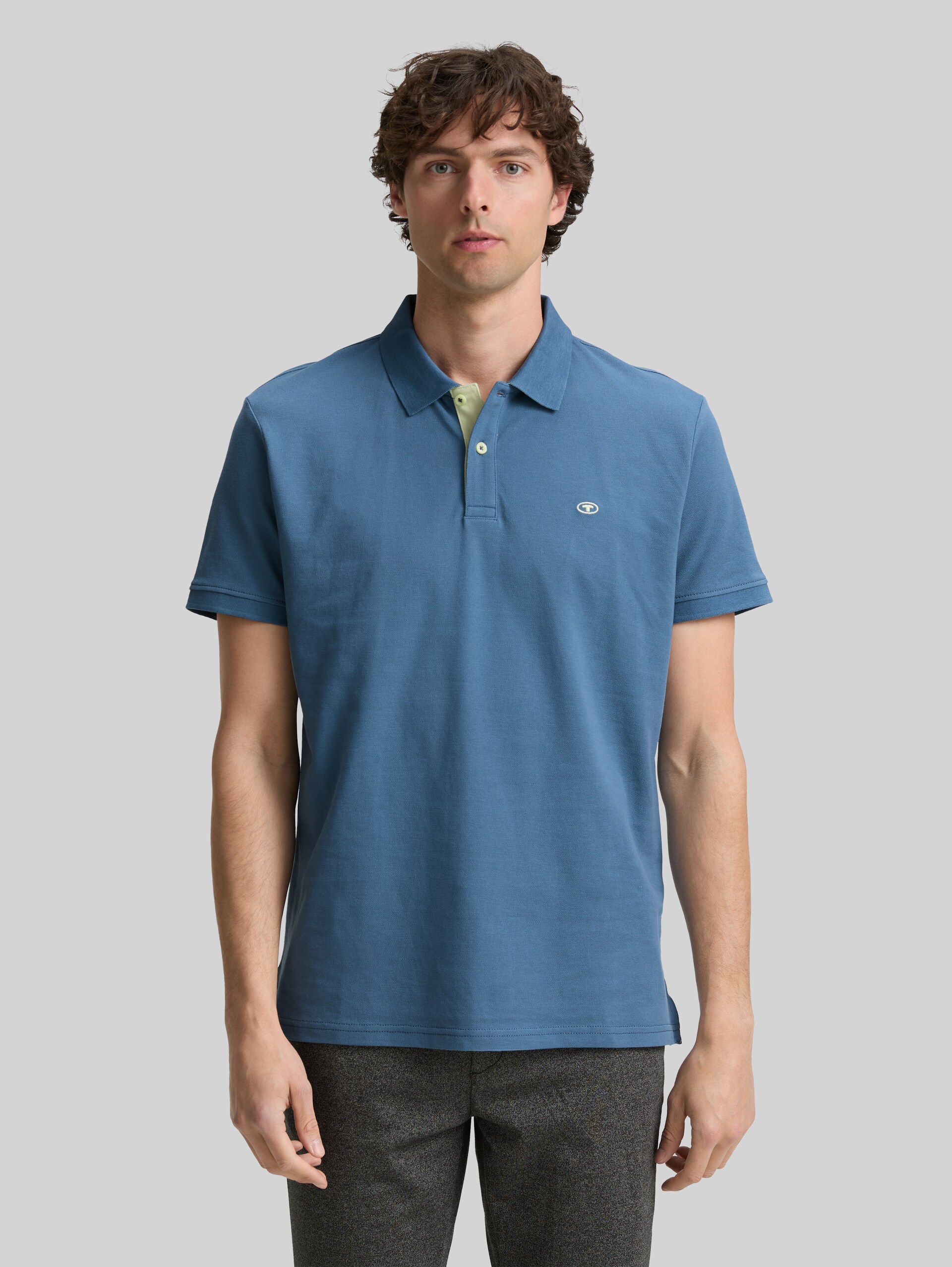 Piqué polo shirt with embroidered logo - mystical blue