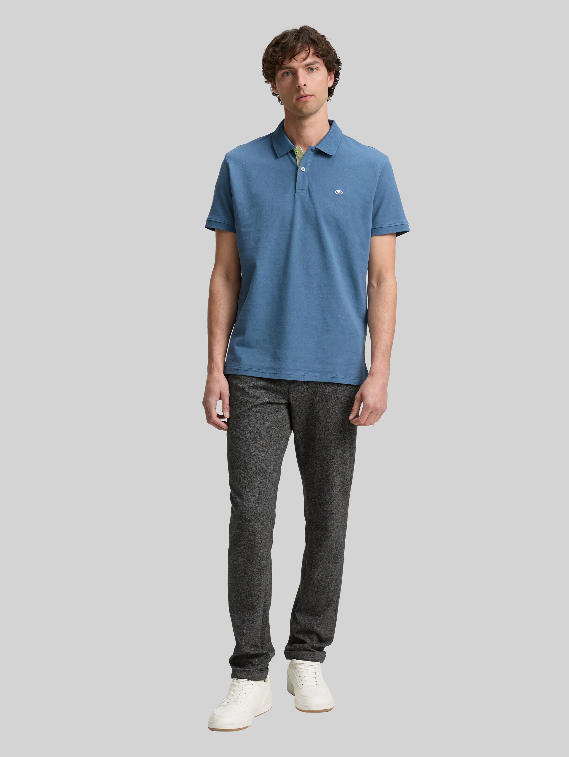 Piqué polo shirt with embroidered logo - mystical blue