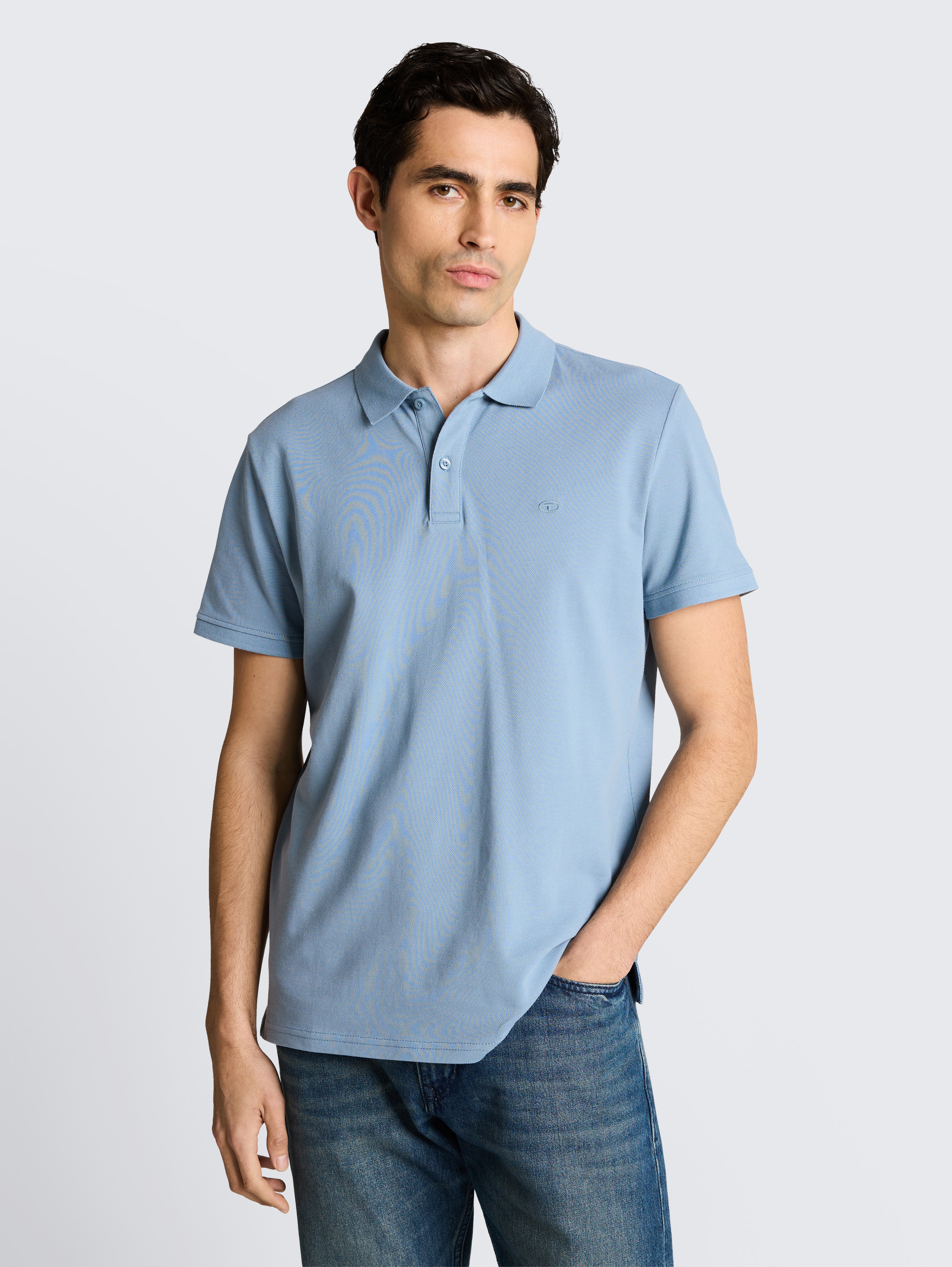 Piqué Poloshirt mit Logo-Stickerei von Men, mountain spring blue