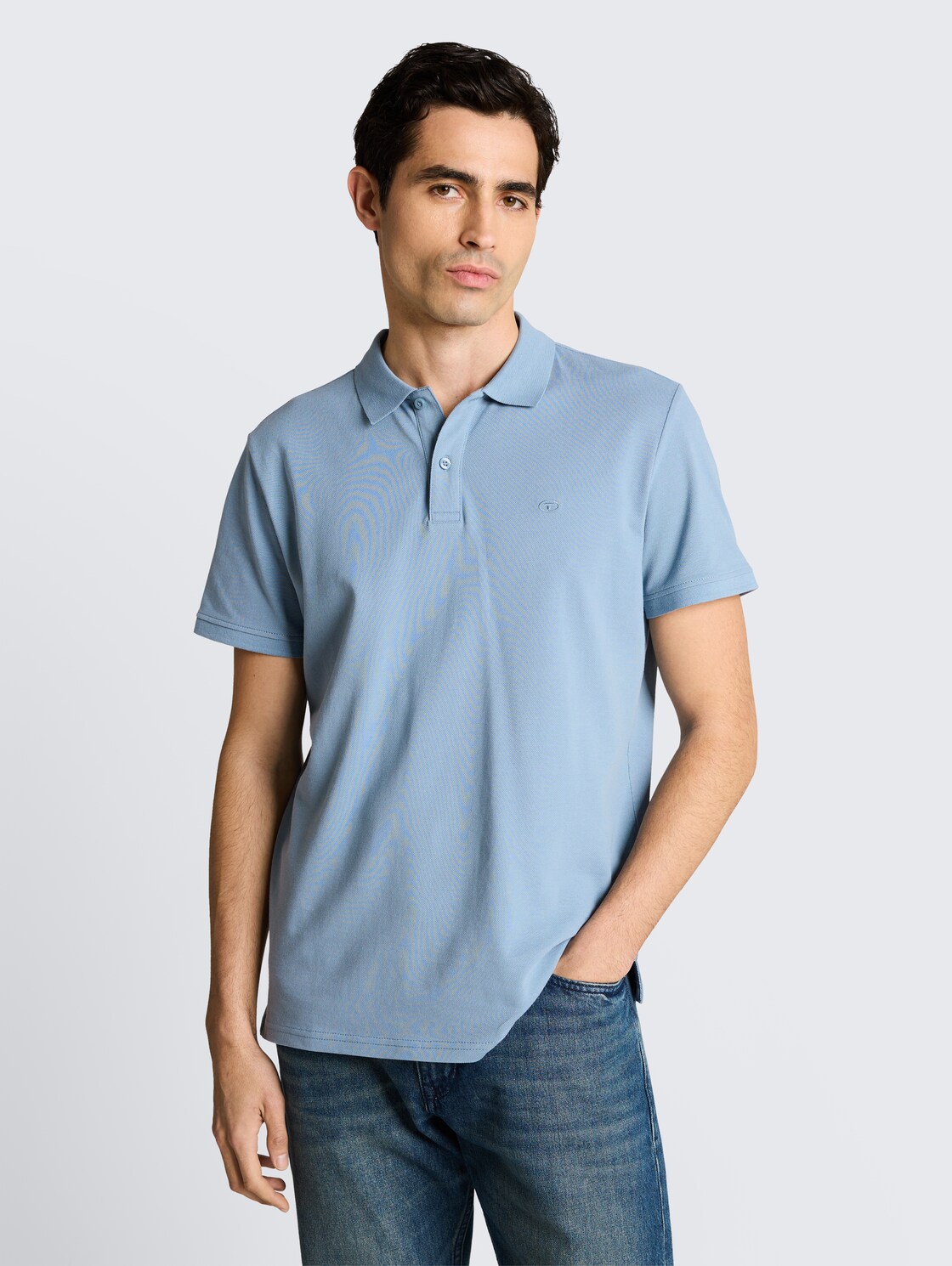 Piqué Poloshirt mit Logo-Stickerei - mountain spring blue