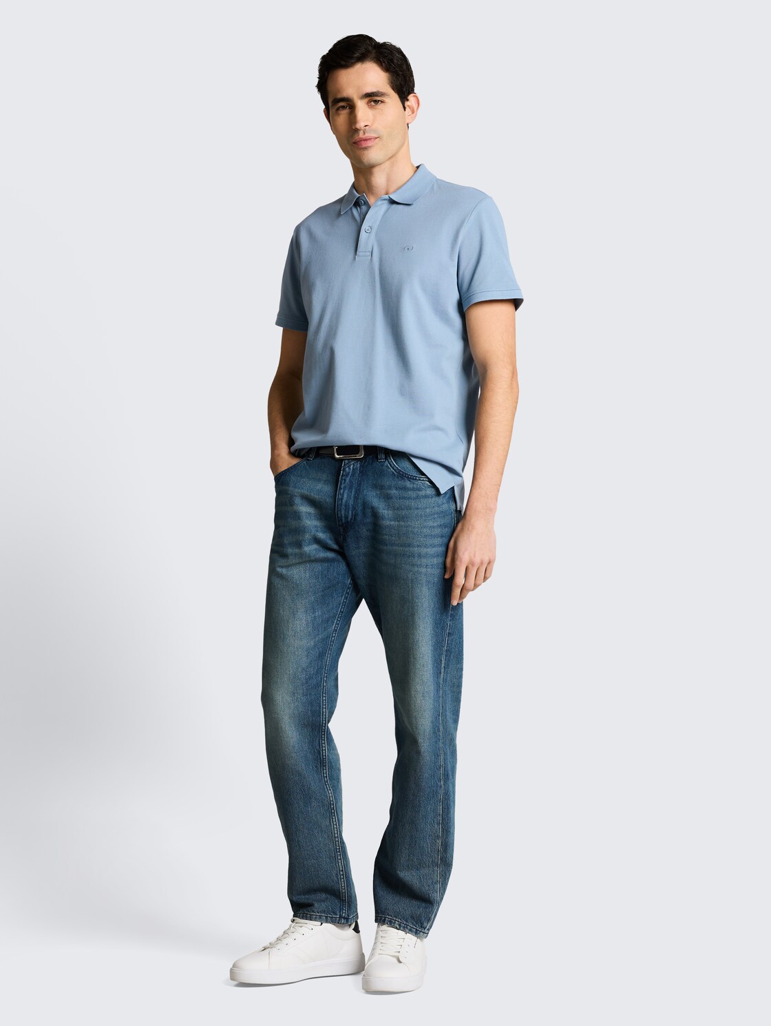 Piqué Poloshirt mit Logo-Stickerei - mountain spring blue