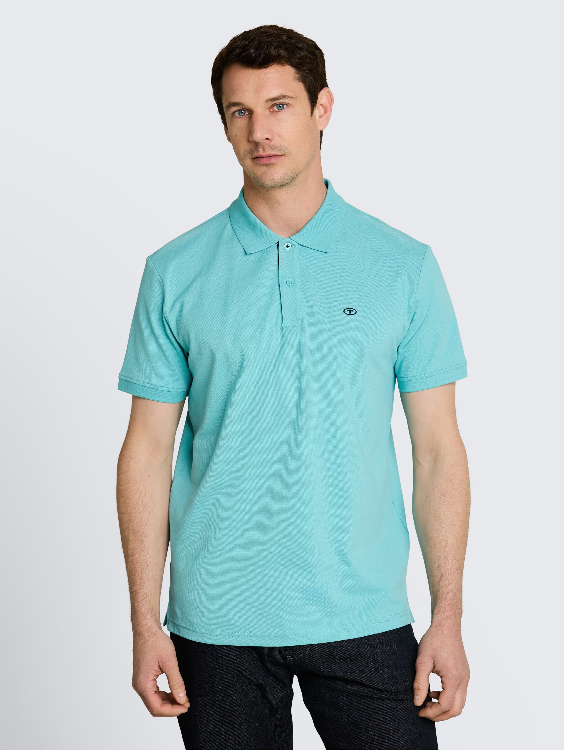 Piqué Poloshirt mit Logo-Stickerei - river teal