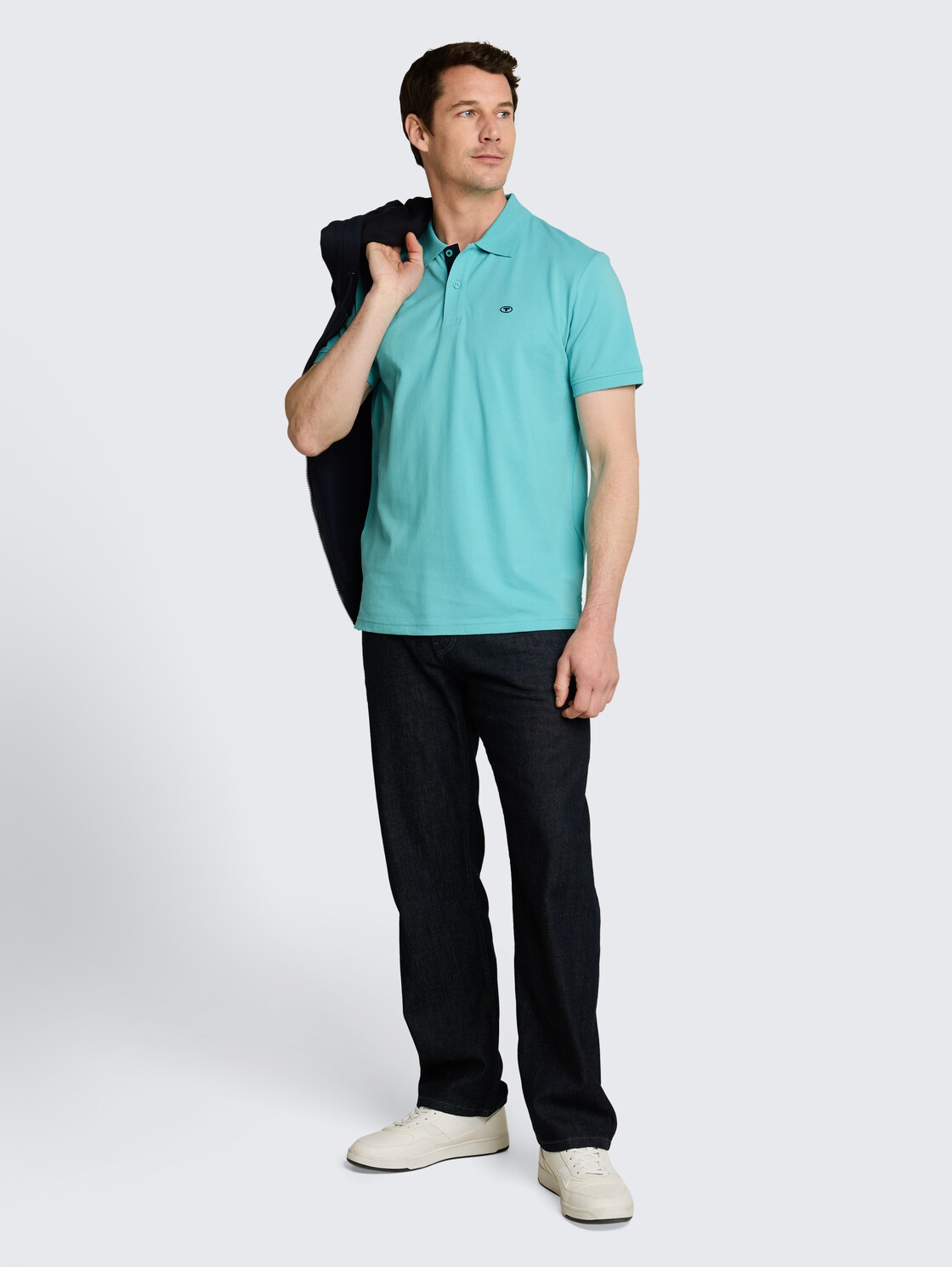 Piqué Poloshirt mit Logo-Stickerei - river teal