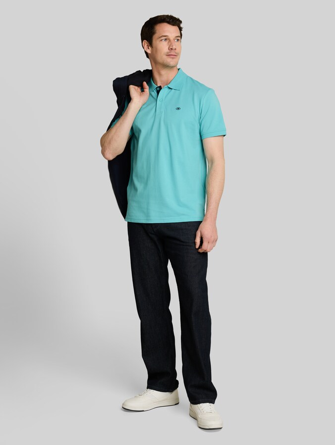 Piqué Poloshirt mit Logo-Stickerei von Men, river teal