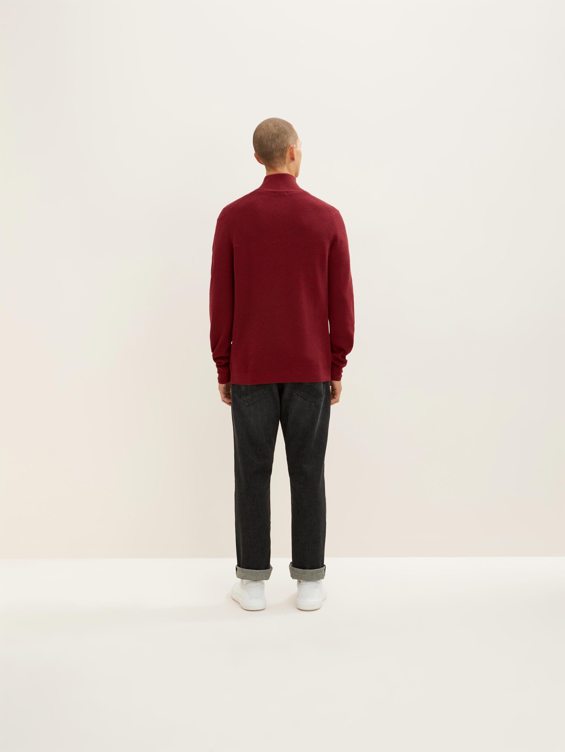 Strickpullover mit Troyer Kragen - burgundy melange