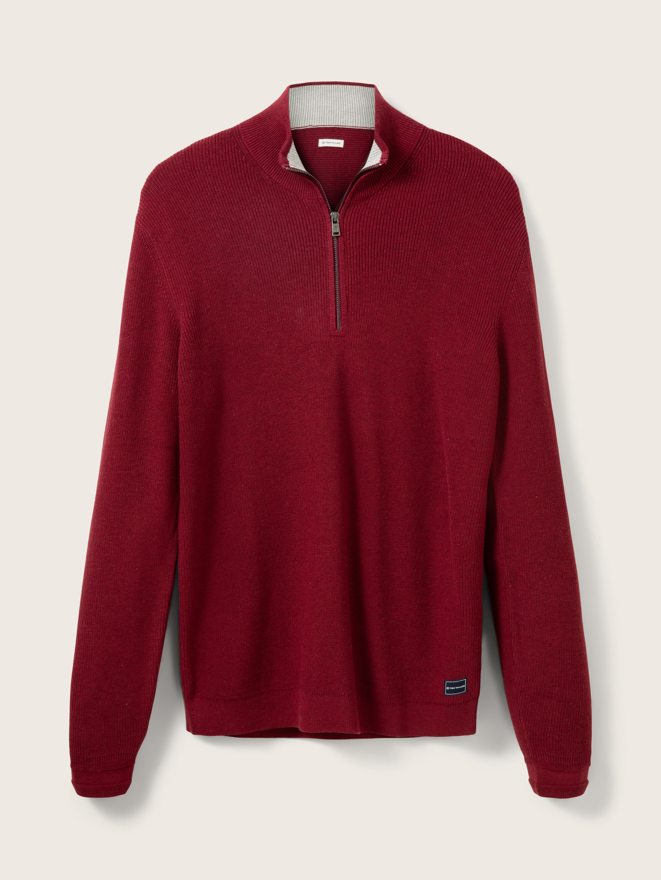 Strickpullover mit Troyer Kragen - burgundy melange