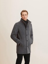 2 in 1 Wollmantel - dark grey black herringbone - Model-Vorderansicht