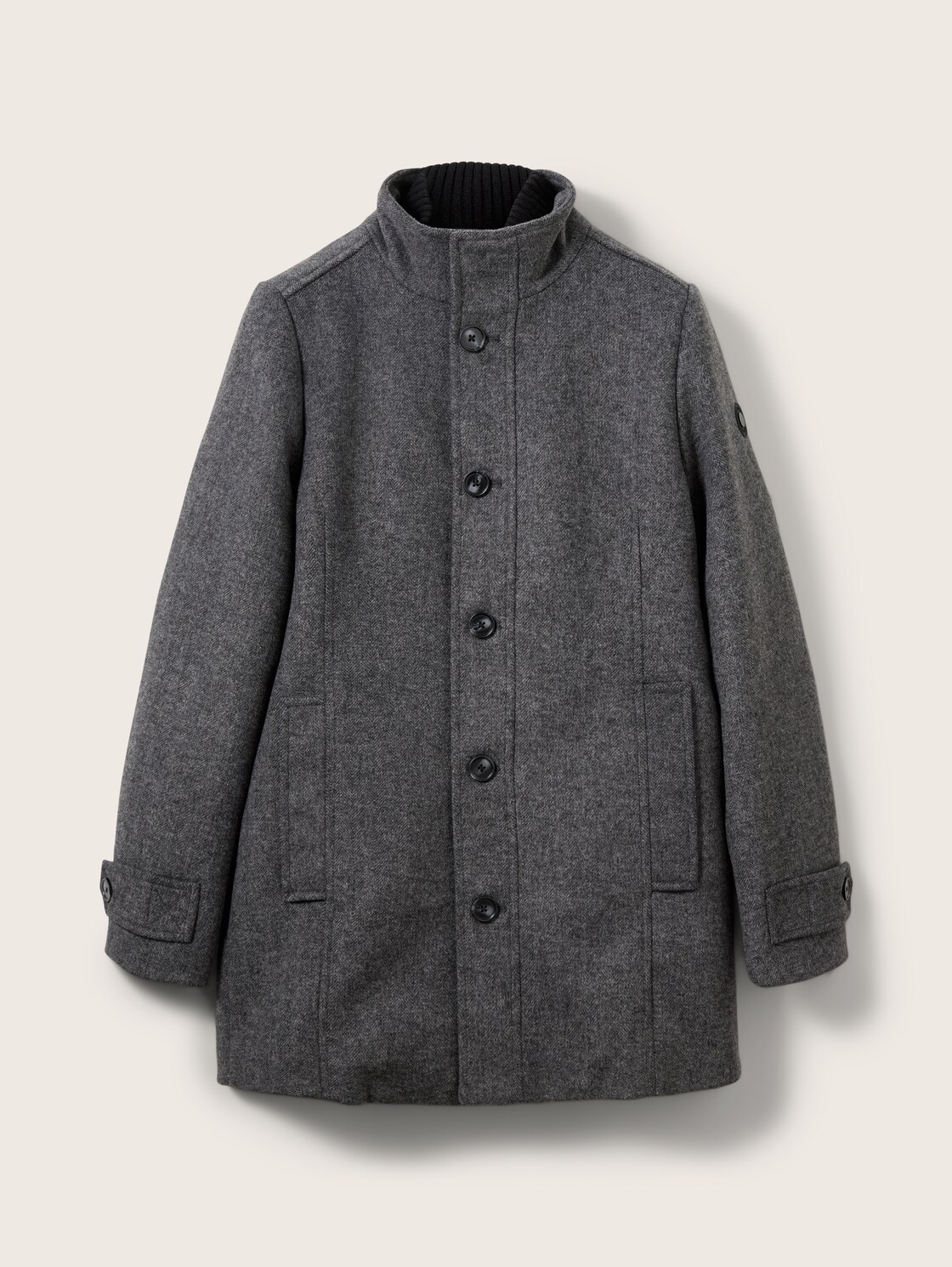 2 in 1 Wollmantel - dark grey black herringbone