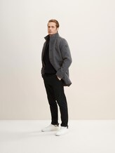 2 in 1 Wollmantel - dark grey black herringbone