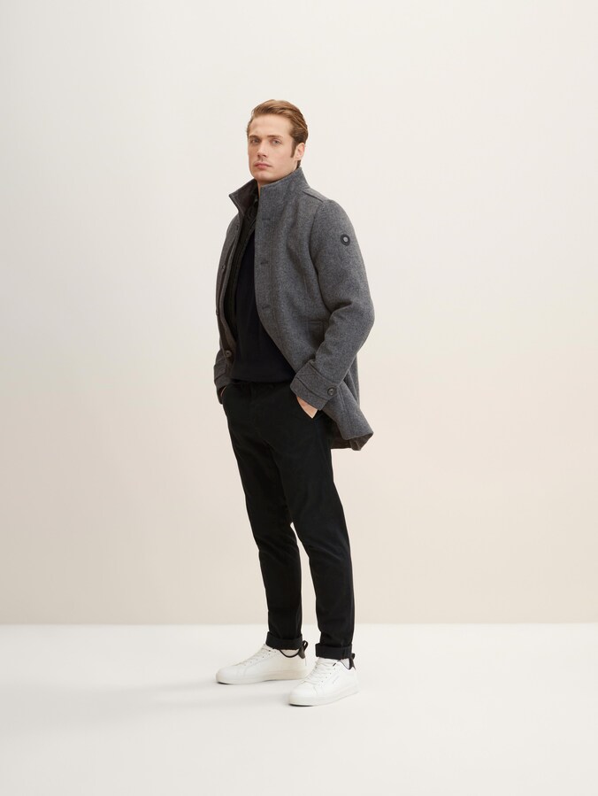 Manteau en laine 2 en 1 par Men, dark grey black herringbone