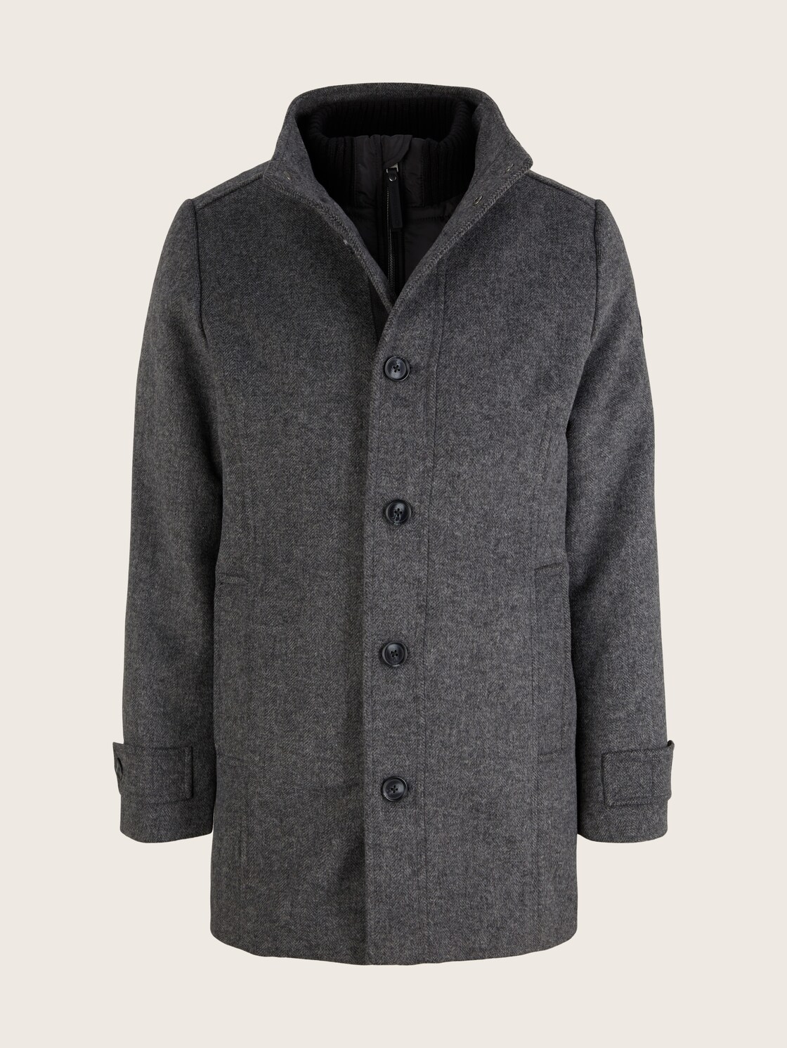 2 in 1 Wollmantel - dark grey black herringbone - Vorder-Produkt-Ansicht