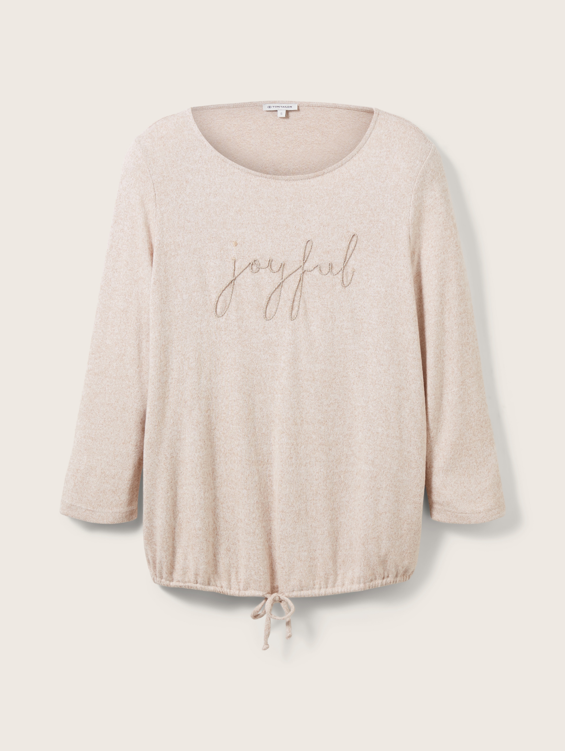 7/8-sleeved shirt with embroidery - messy beige melange - Front product view 