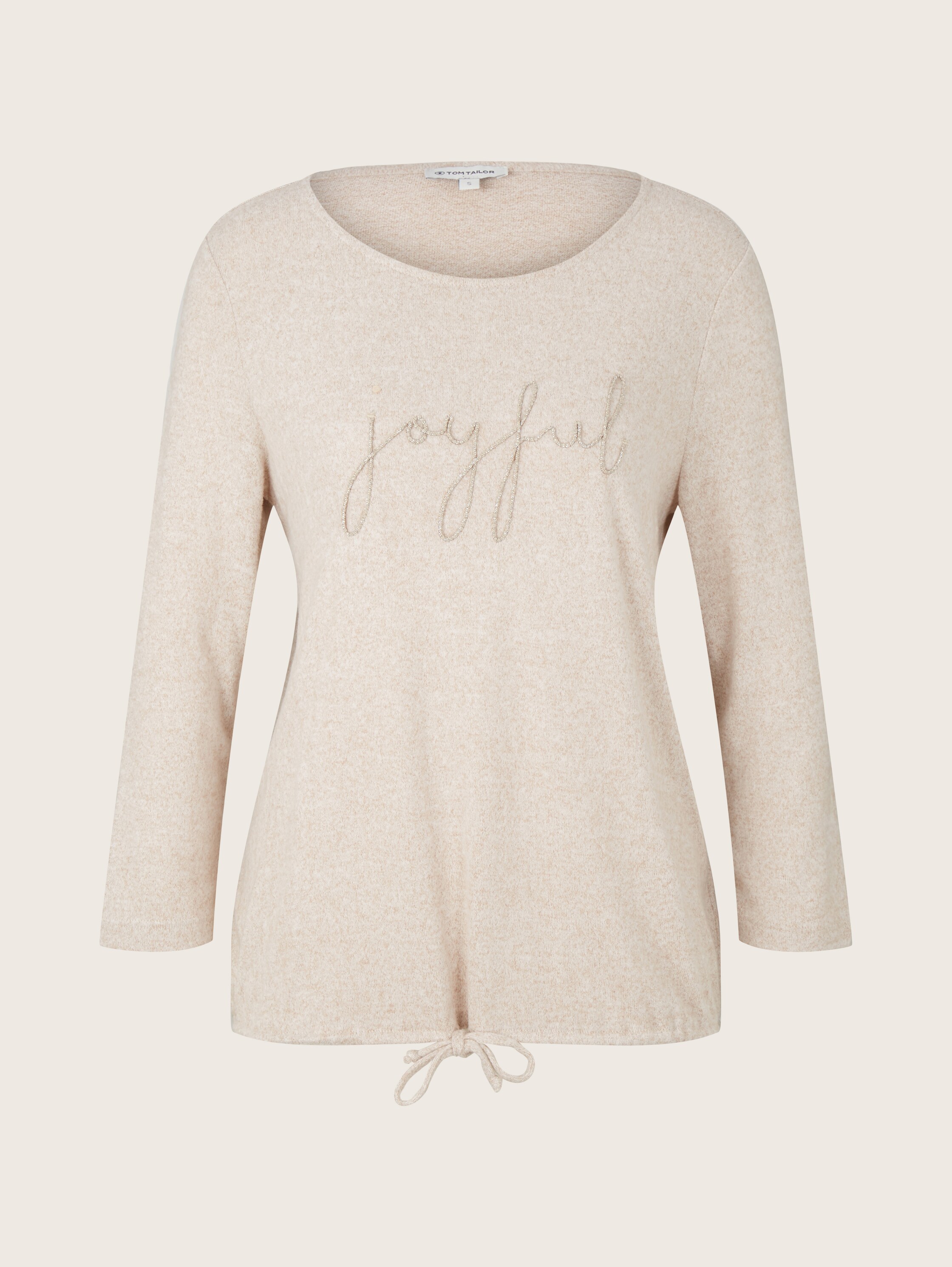 7/8-sleeved shirt with embroidery - messy beige melange - Front product view