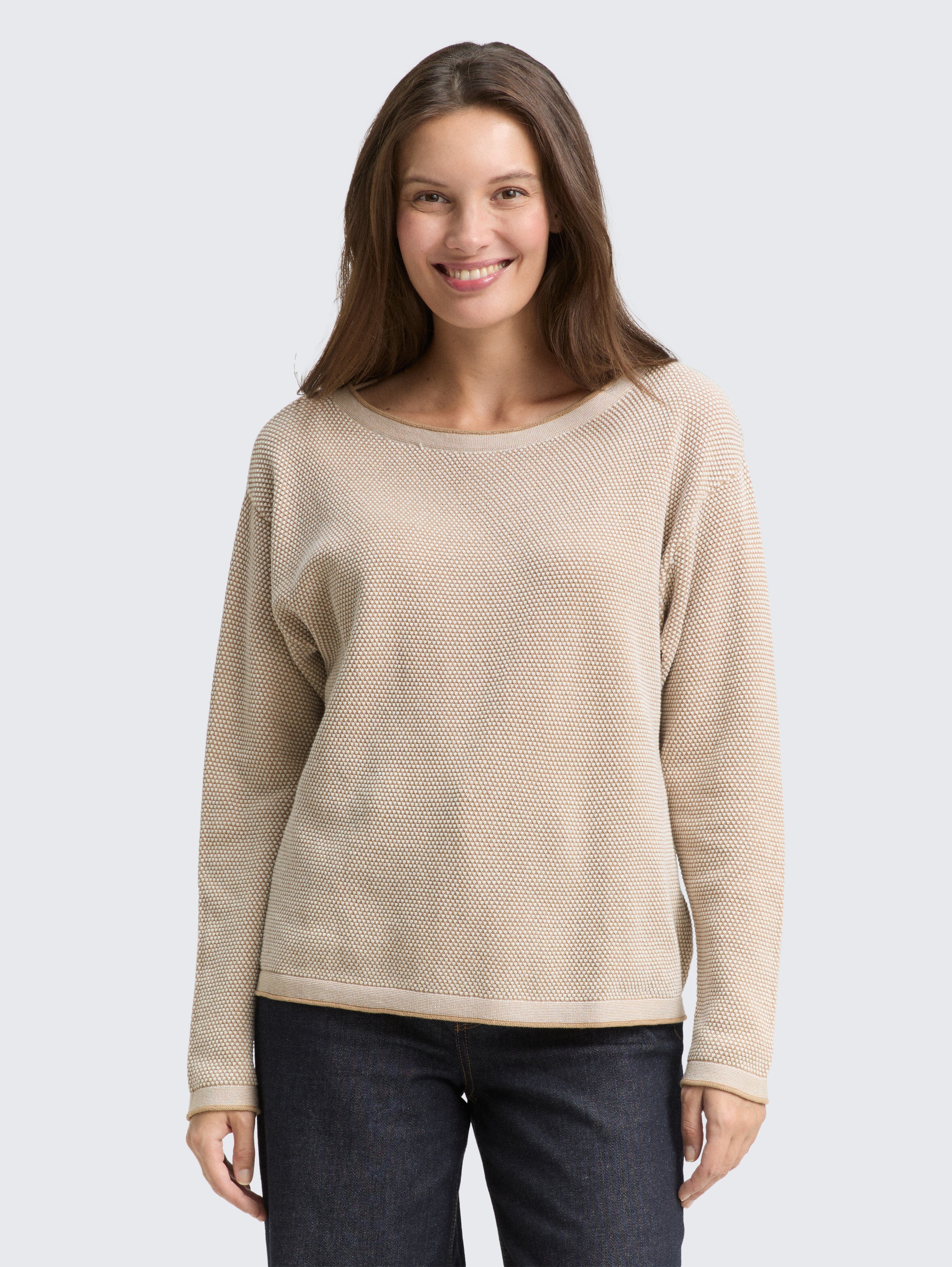 Loose Fit Strickpullover aus Bio-Baumwolle von Women, beige bubble structure