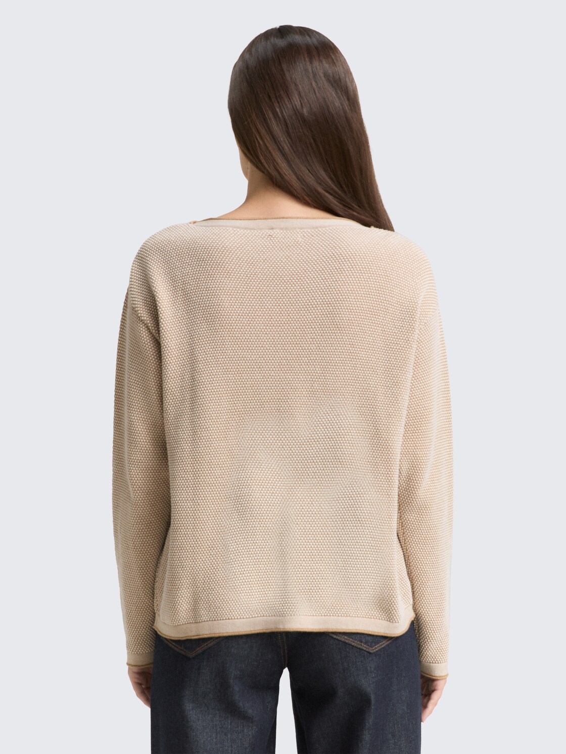 Loose Fit Strickpullover aus Bio-Baumwolle - beige bubble structure