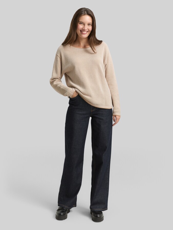 Loose Fit Strickpullover aus Bio-Baumwolle von Women, beige bubble structure