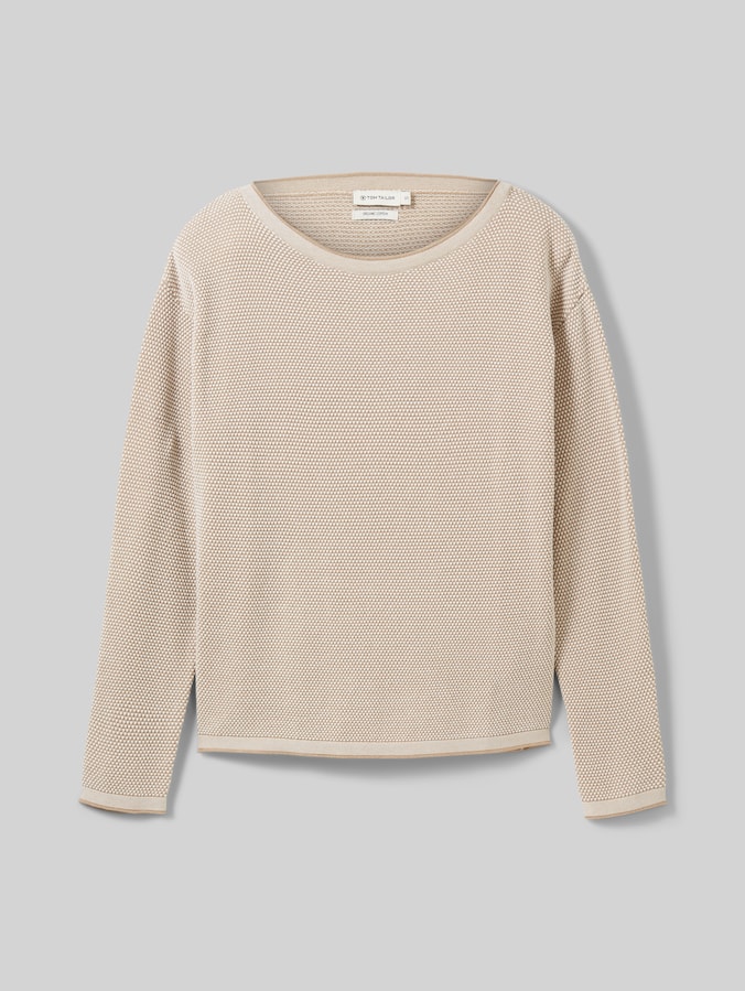 Loose-fit cotton knitted jumper by Women, beige bubble structure