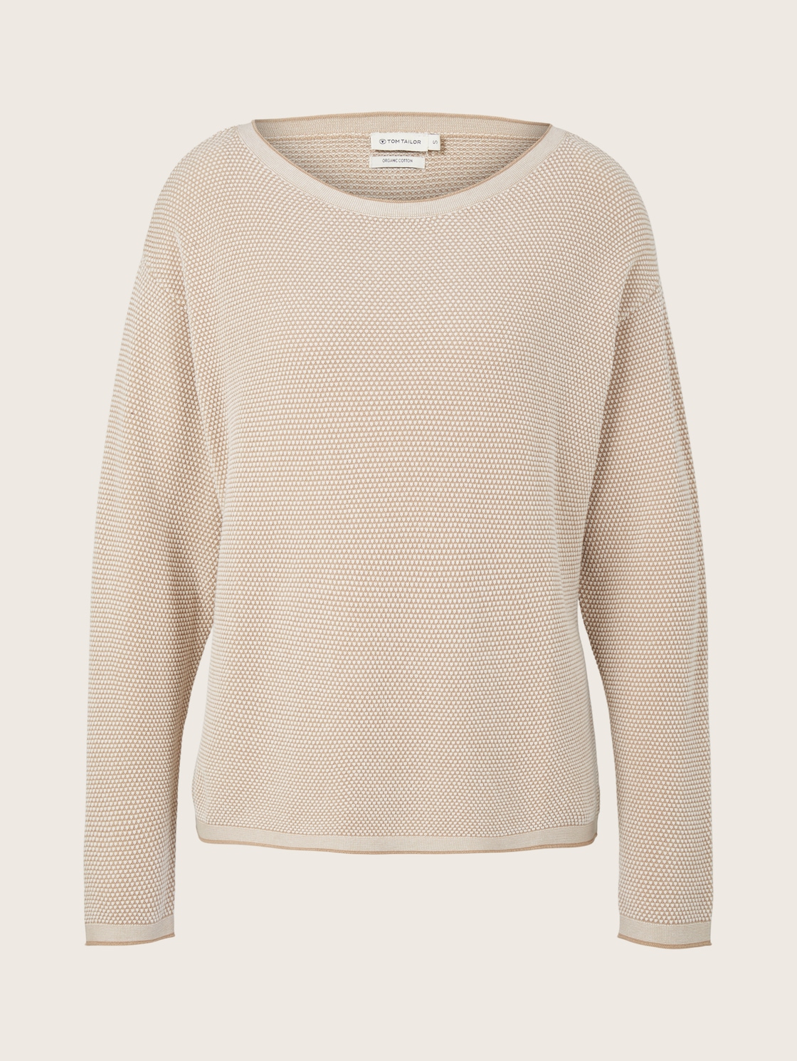Loose Fit Strickpullover aus Bio-Baumwolle - beige bubble structure