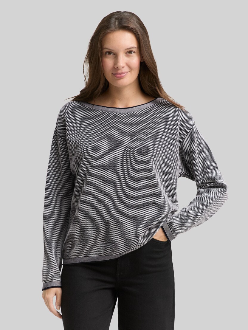 Katoenen gebreide trui met losse pasvorm door Women, navy bubble structure