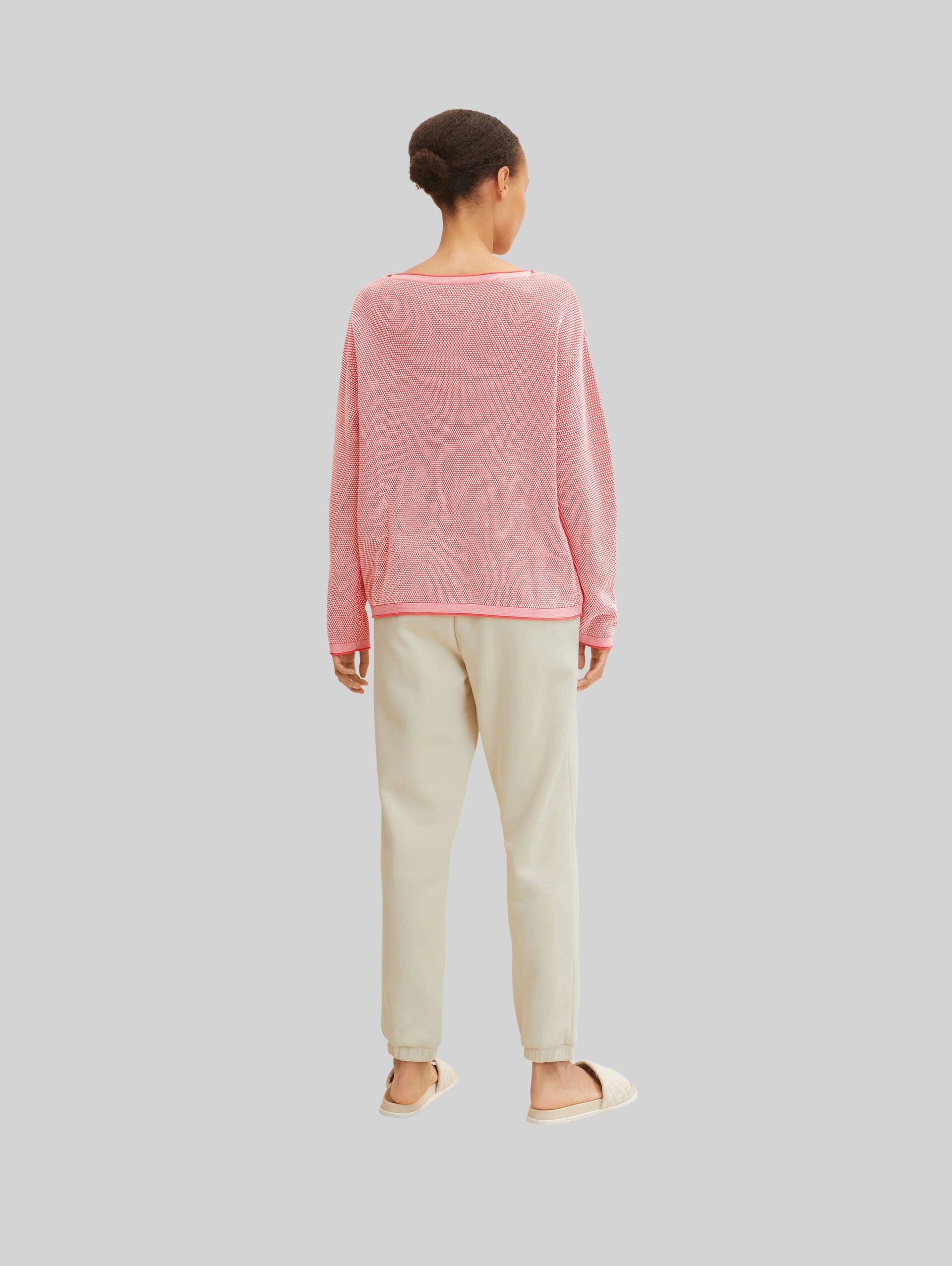 Loose Fit Strickpullover aus Baumwolle - papaya red bubble structure