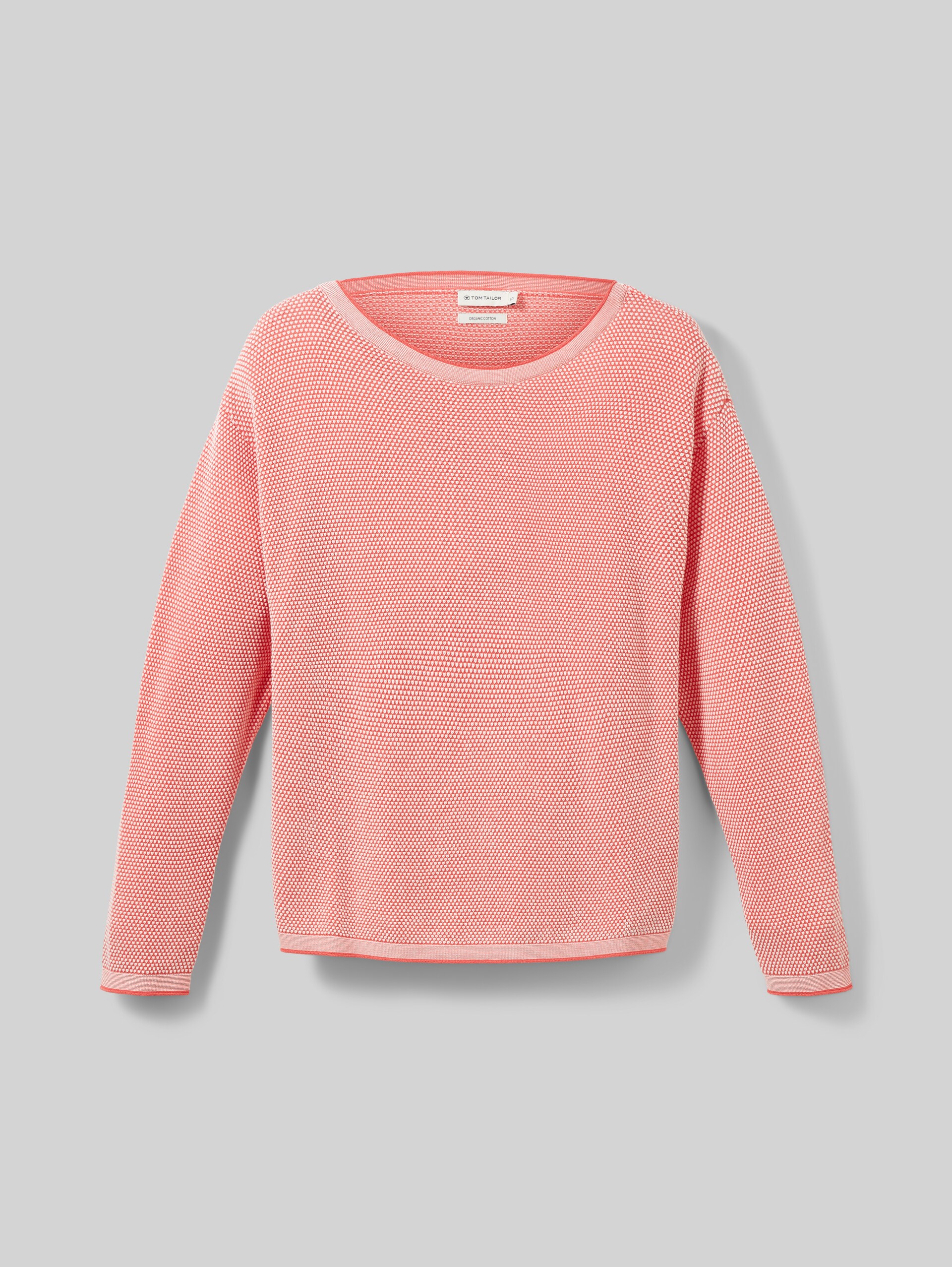 Loose Fit Strickpullover aus Baumwolle - papaya red bubble structure