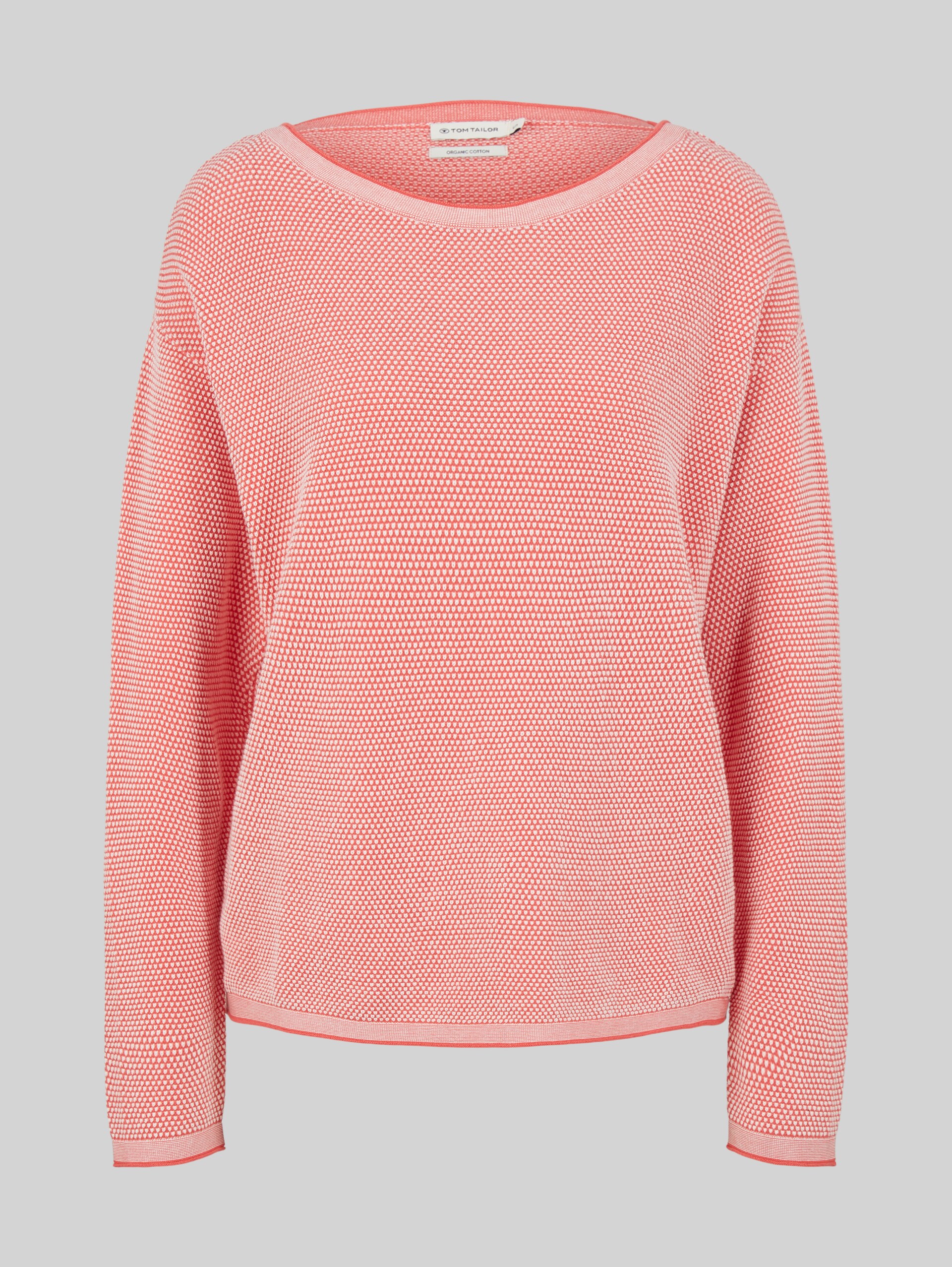 Loose Fit Strickpullover aus Baumwolle - papaya red bubble structure