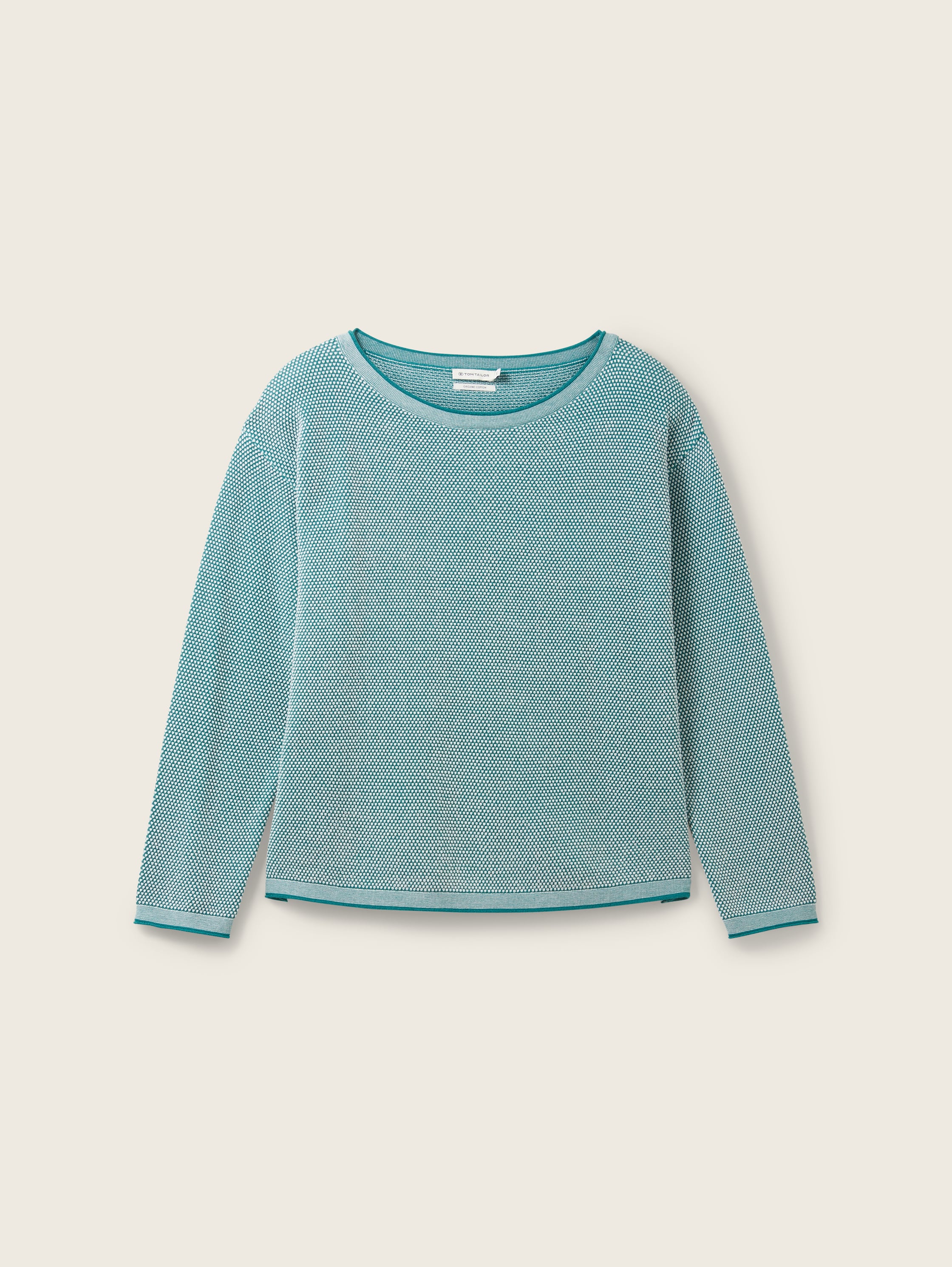 Loose fit knitted jumper made from organic cotton - teal bubble structure